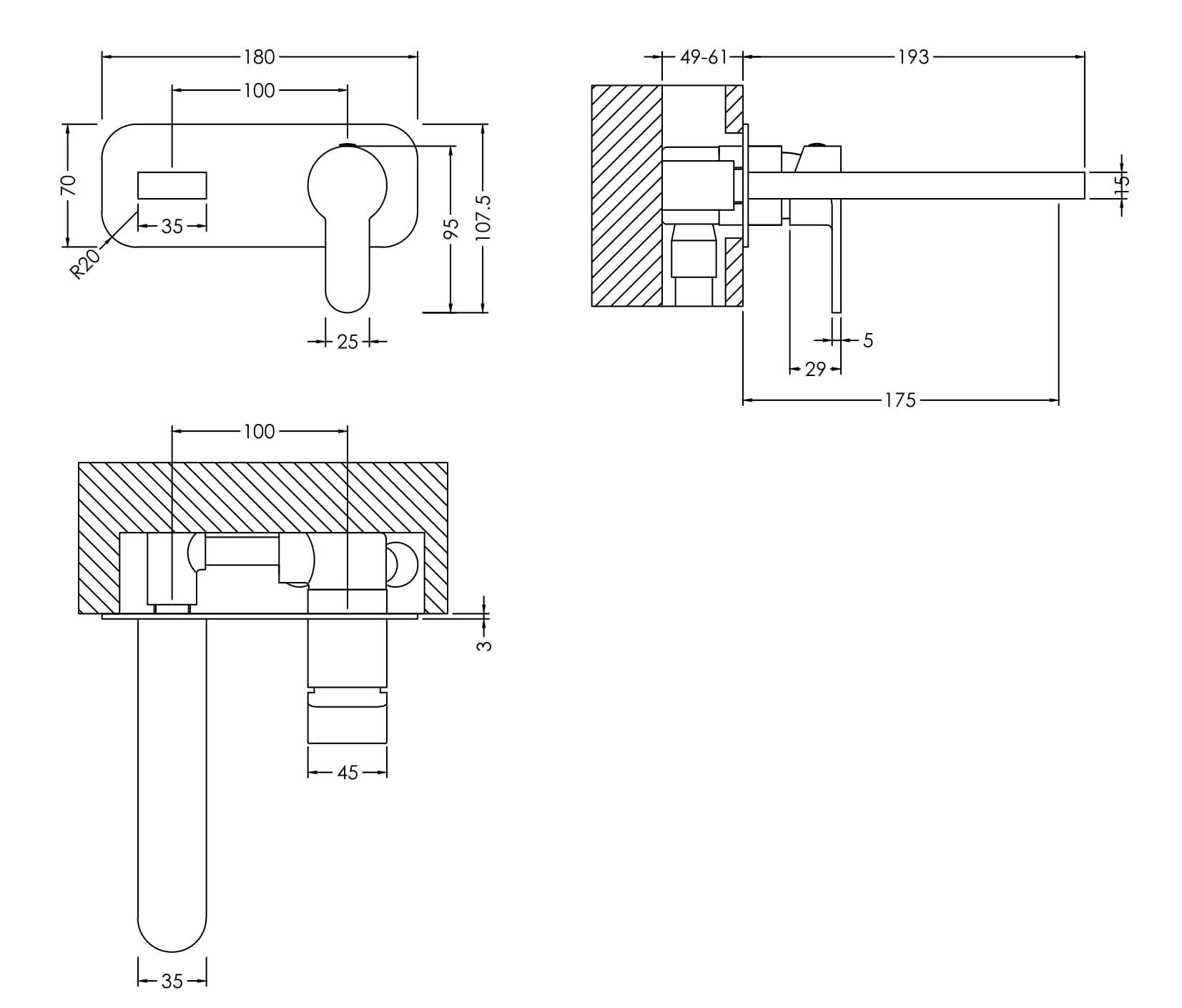 Nuie Windon Wall Mounted 2 Tap Hole Basin Mixer With Plate – Brushed Pewter