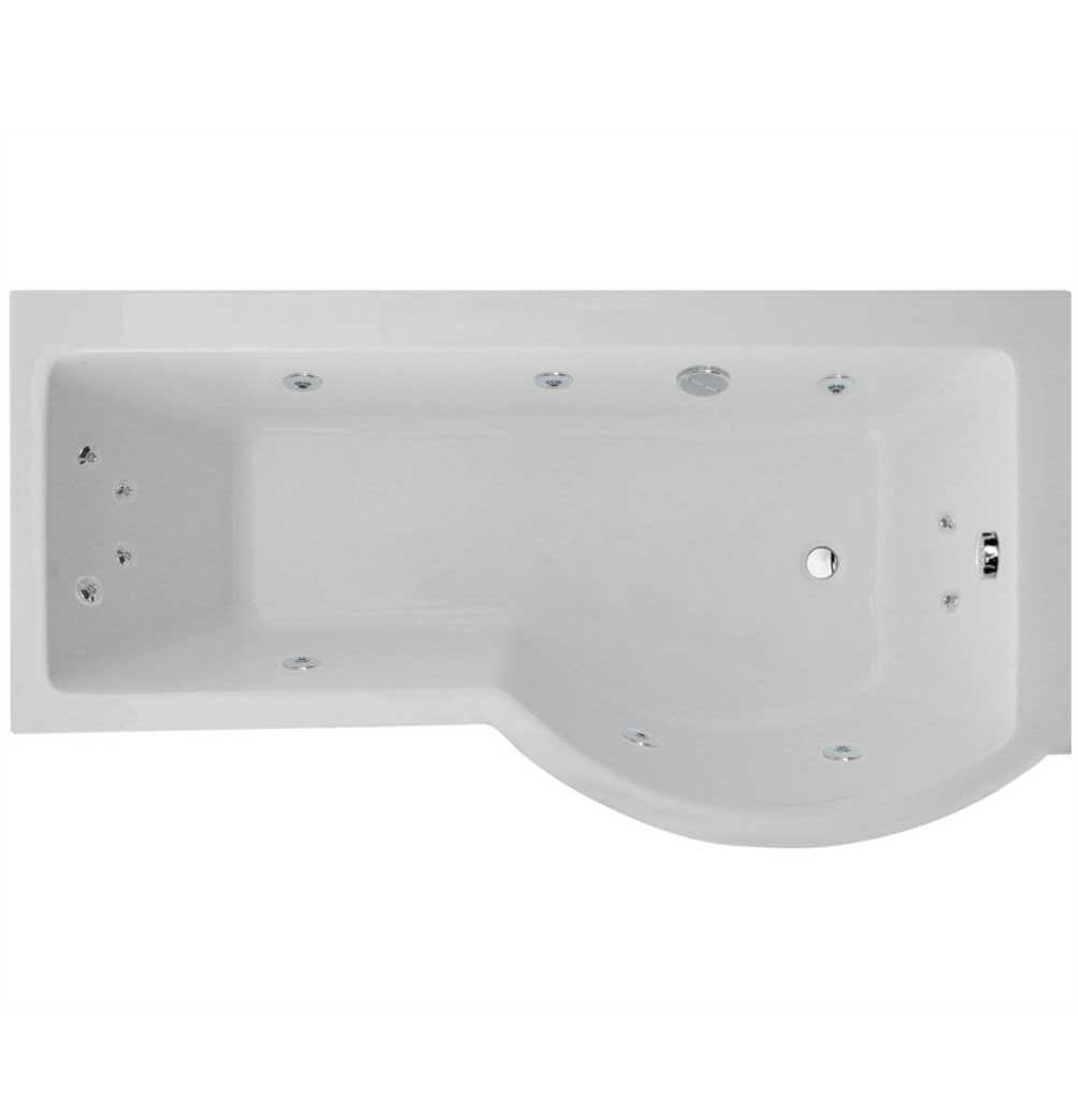Sonas P-Shape 1700x900mm Right Hand Single Ended 12 Jet Whirlpool Bath & Panel with Bath Screen