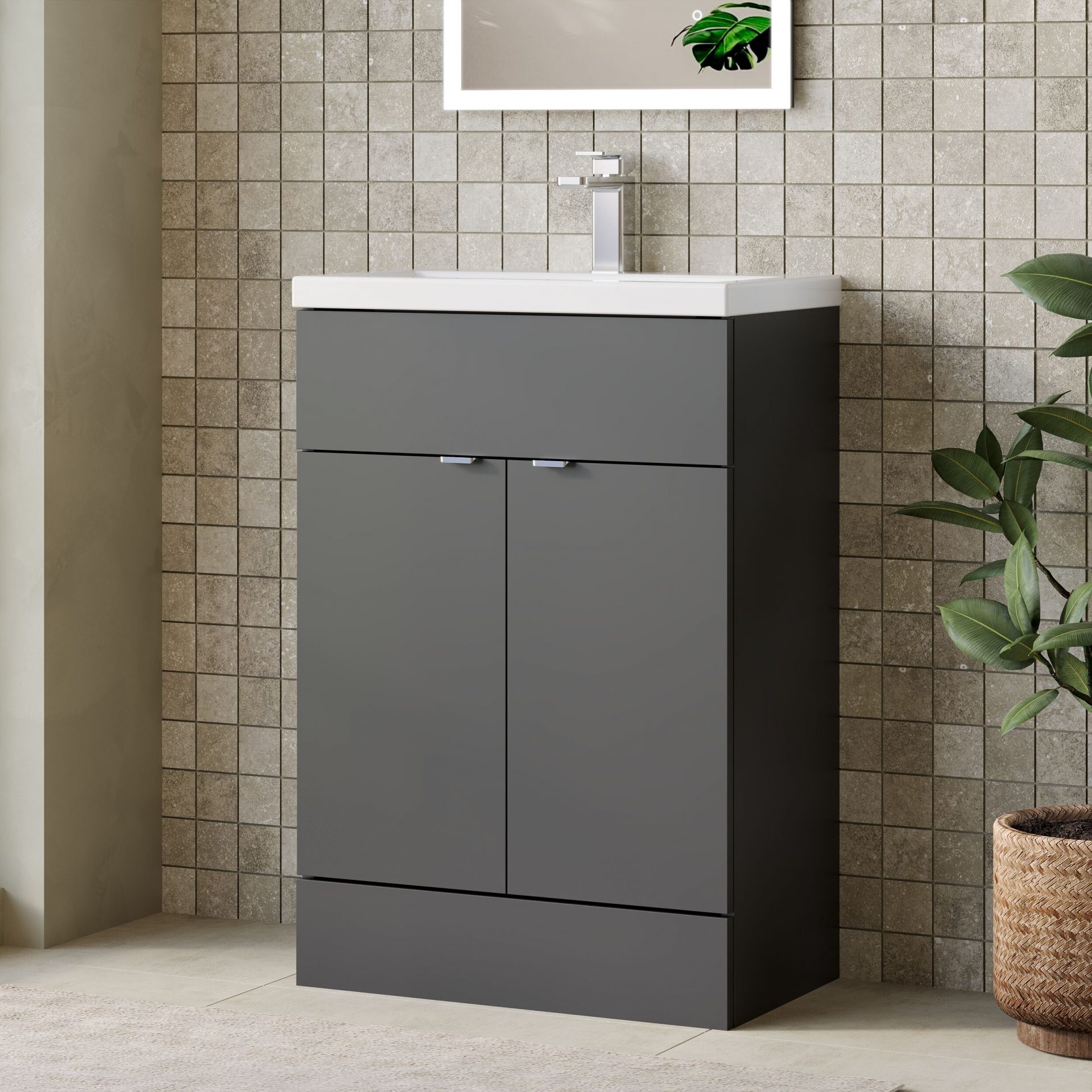 Hudson Reed Fusion Full Depth 600mm 2 Door Floor Standing Vanity Unit – Gloss Grey