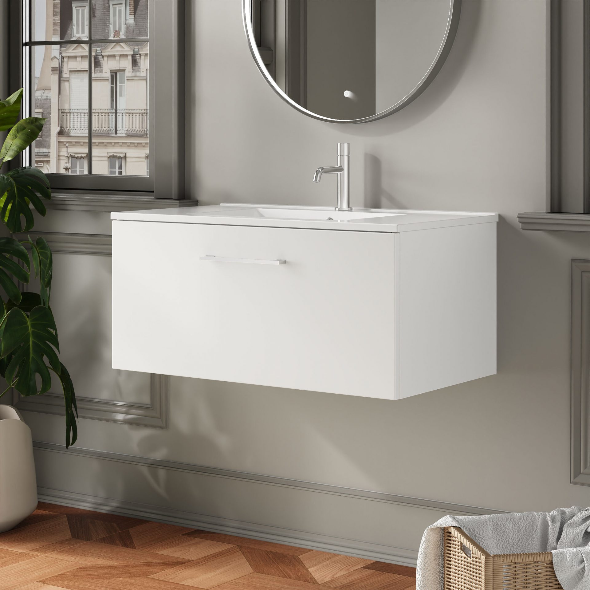 Nuie Lux Kivo 800mm 1 Drawer Wall Hung Vanity Unit – Matt White