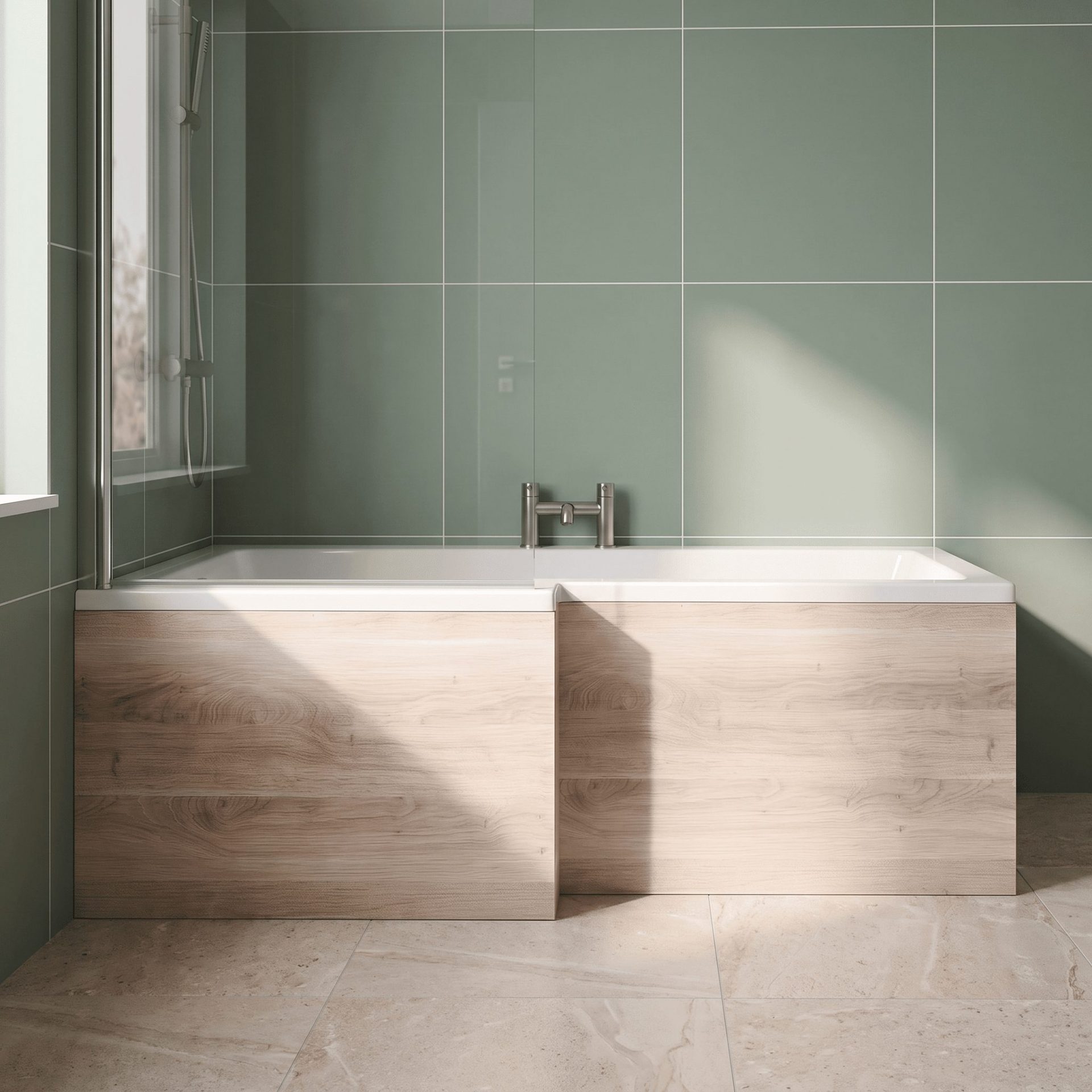 Hudson Reed 1700mm L-Shaped MDF Shower Bath Front Panel – Bleached Oak