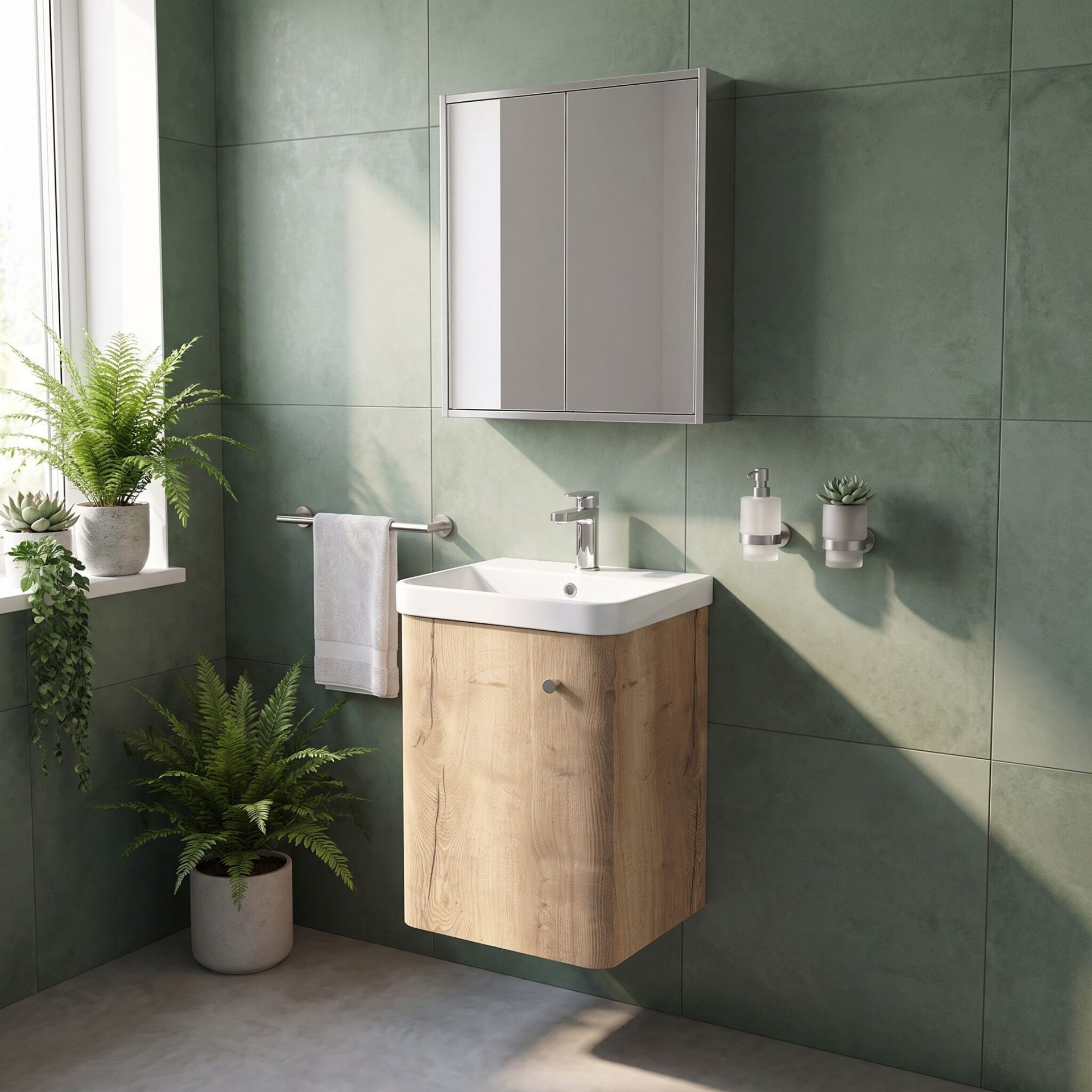 Nuie Core 400mm 1 Door Wall Hung Vanity & Basin – Autumn Oak