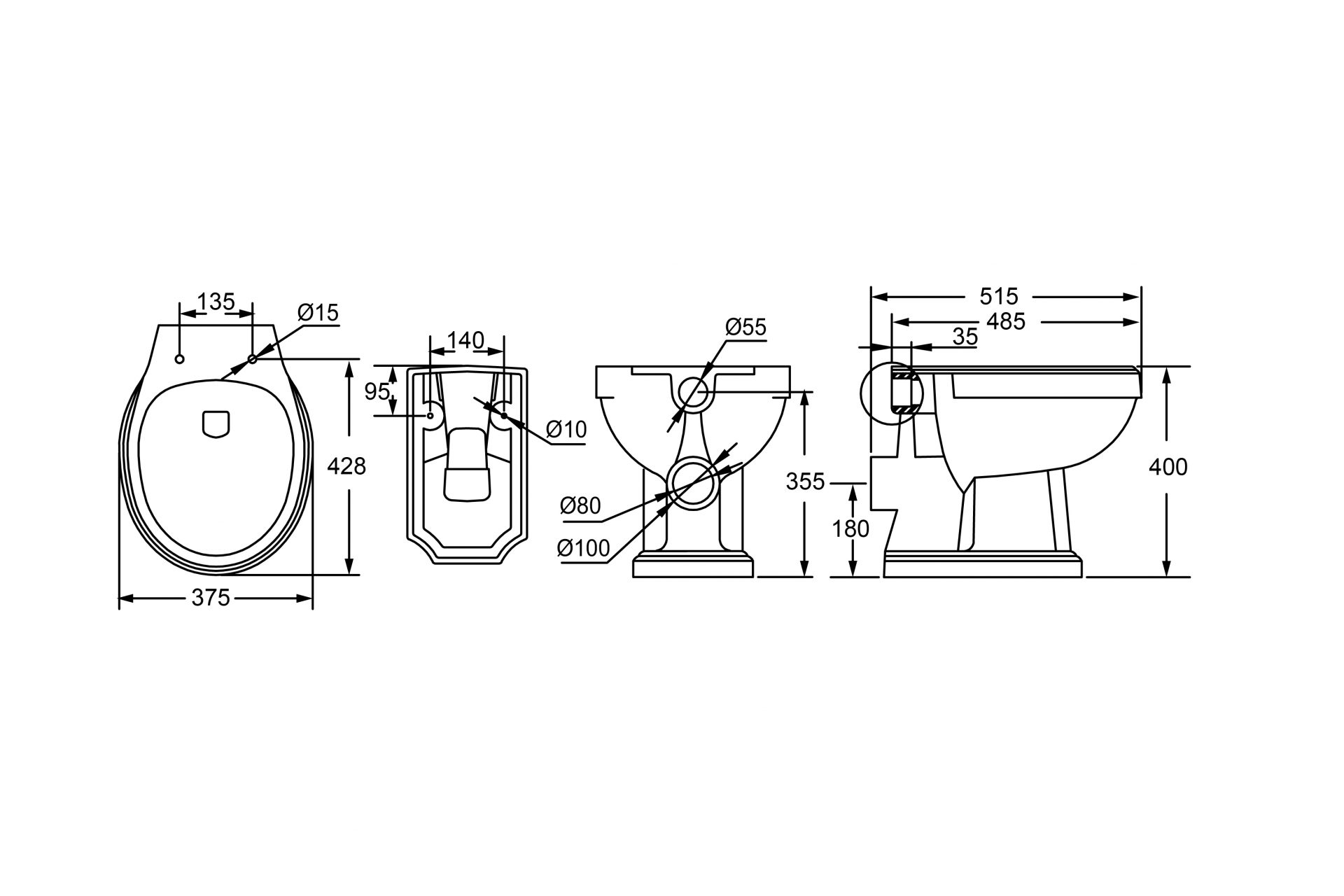 Eastbrook Ashcombe Pan with High Level Cistern & Soft Close Seat