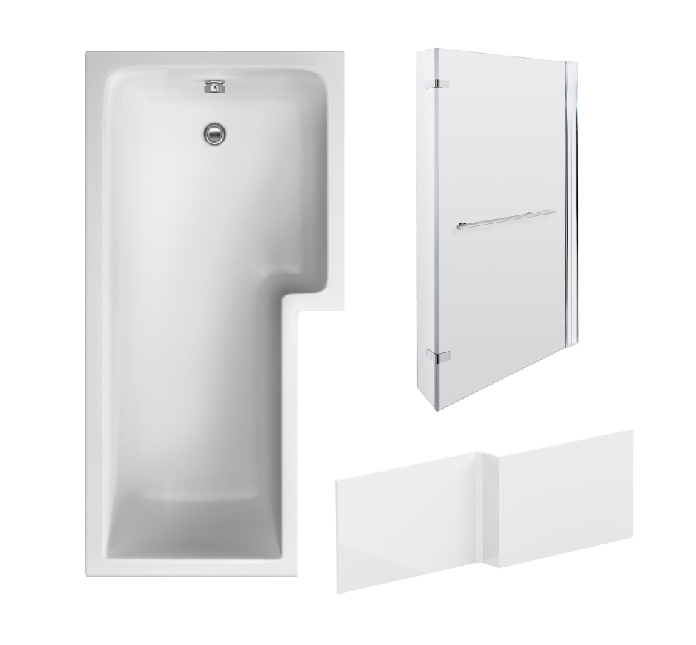 1700mm L-Shaped Right Hand Shower Bath, Bath Screen, Front panel And Leg Set