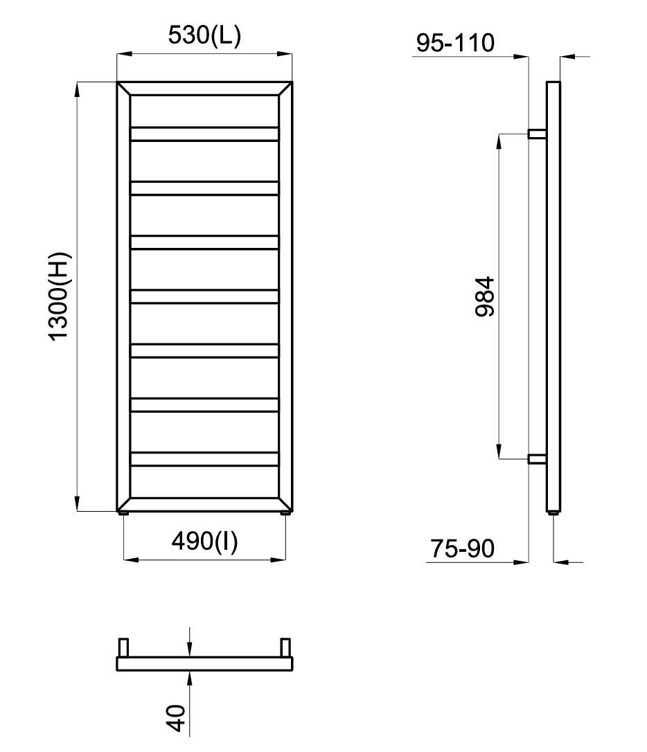 Porcelanosa Noken Square Radiator 530x1300mm – Chrome