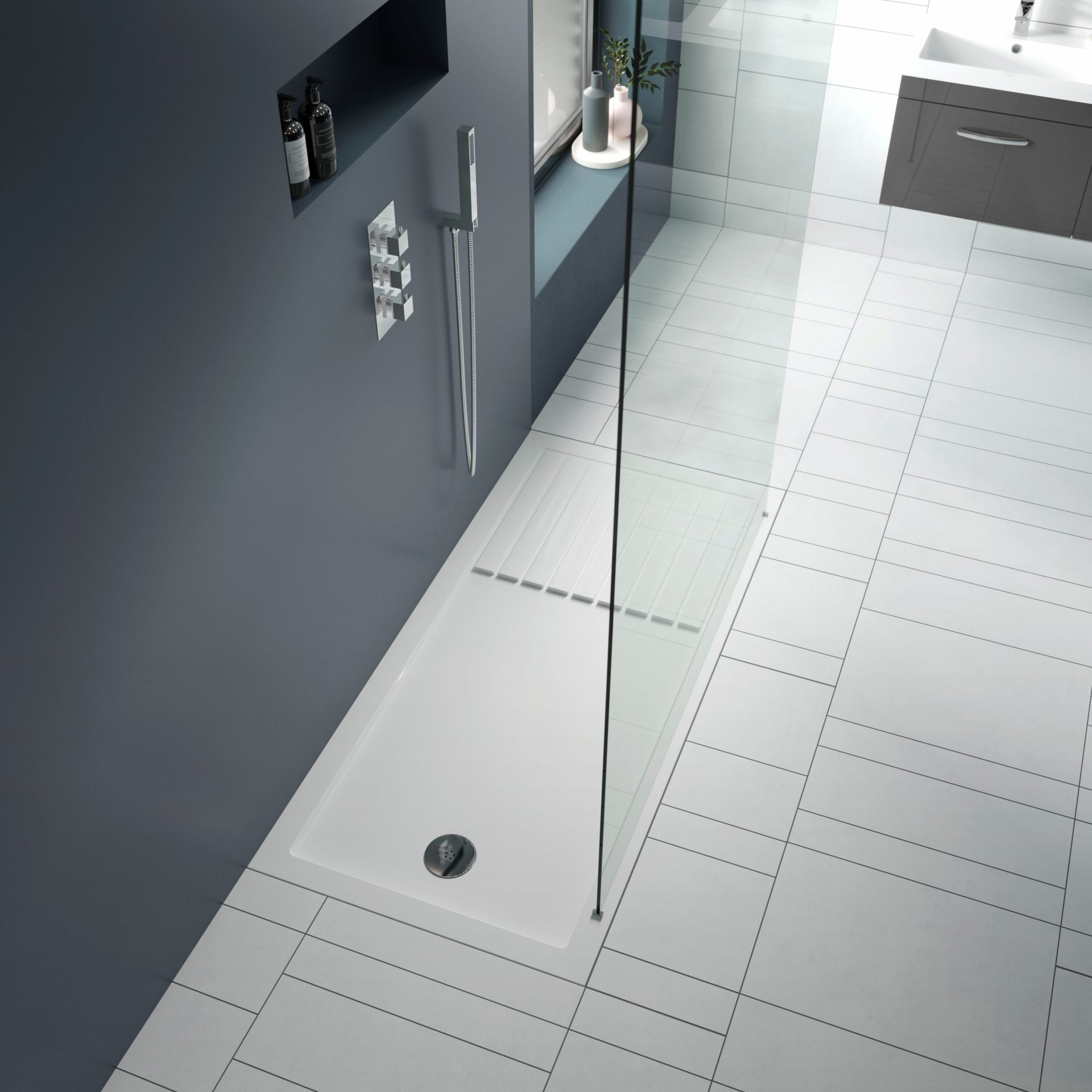 Nuie 40mm Slimline Rectangular Walk In Shower Tray – Gloss White