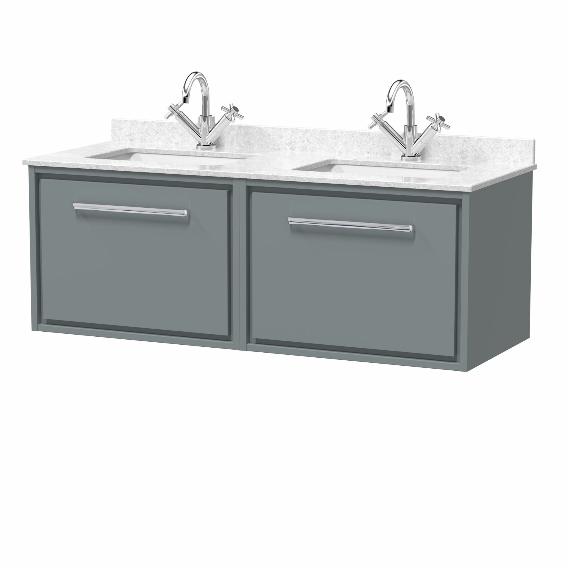 Hudson Reed Lille 1200mm 2 Drawer Wall Hung Vanity Unit & Double Basin – Coastal Grey
