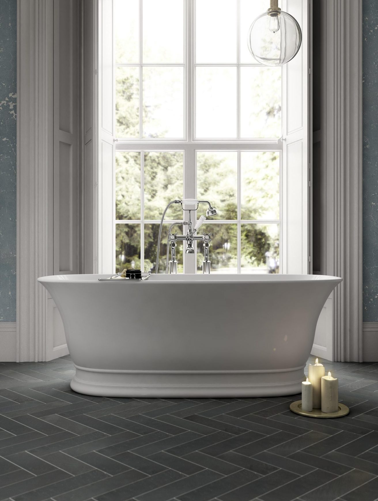 Old London Farringdon 1555mm Freestanding Bath with White Push Button Waste