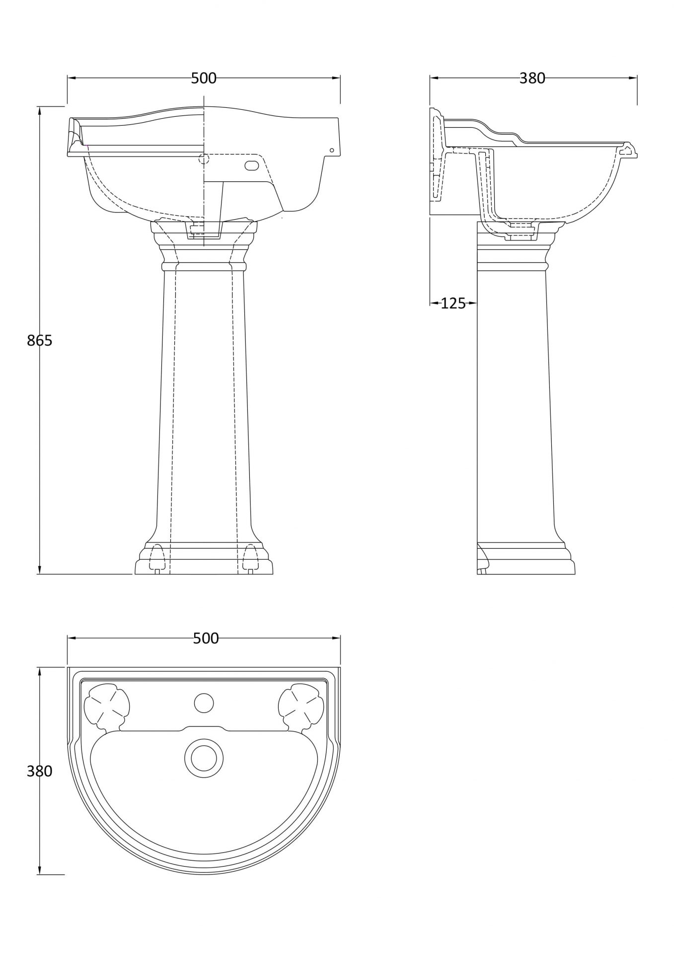Old London Chancery Standard Height 1TH 500mm Ceramic Basin & Pedestal