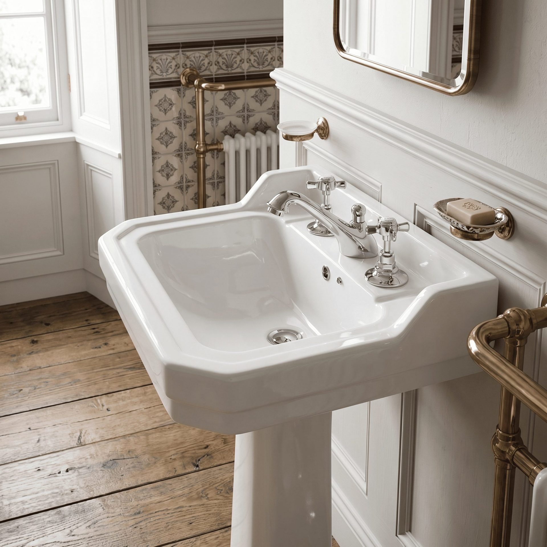 Nuie Beaumont Traditional 3 Tap Hole Basin Mixer with Pop-Up Waste – Chrome