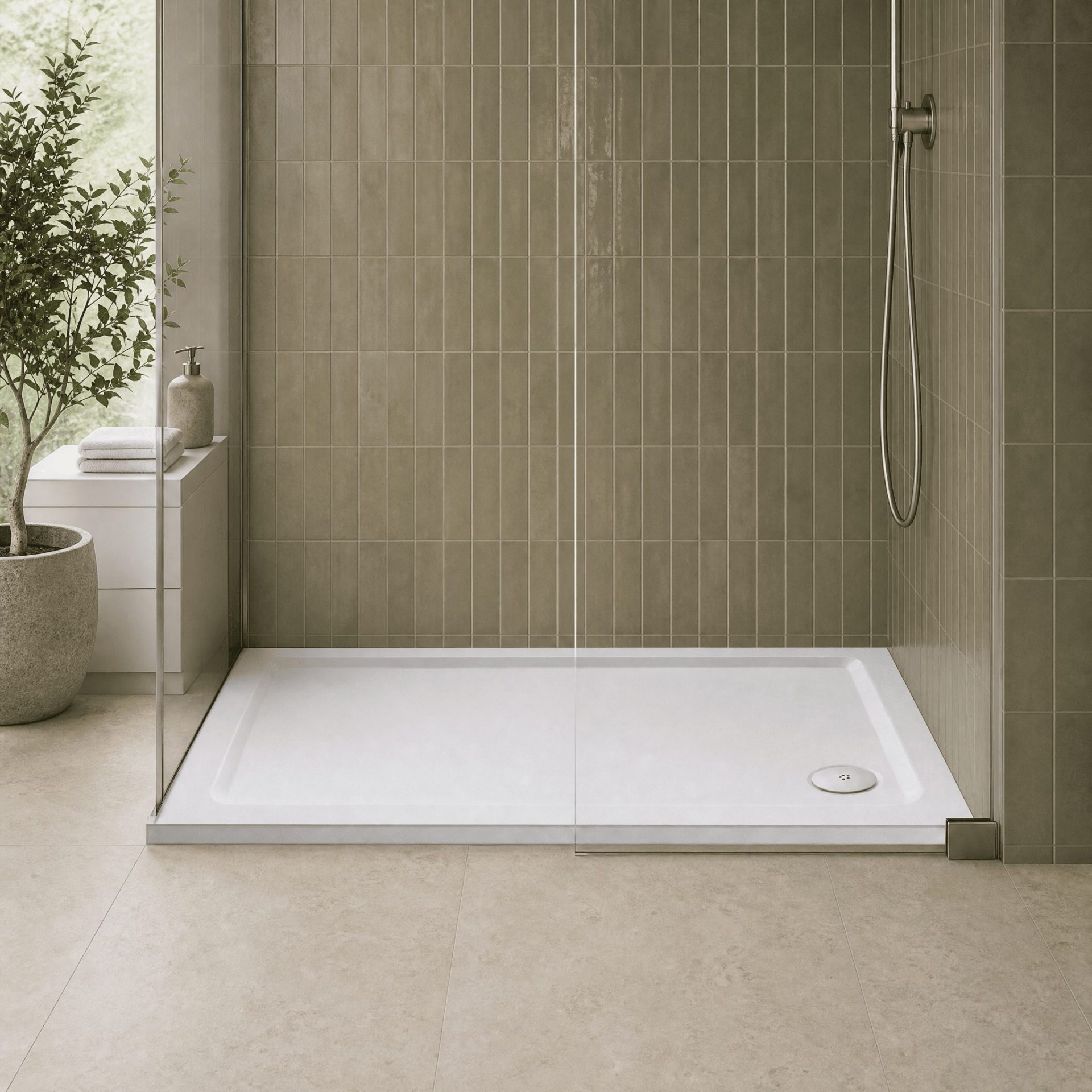 Nuie 40mm Slip Resistant Slimline Rectangular Shower Tray – Matt White
