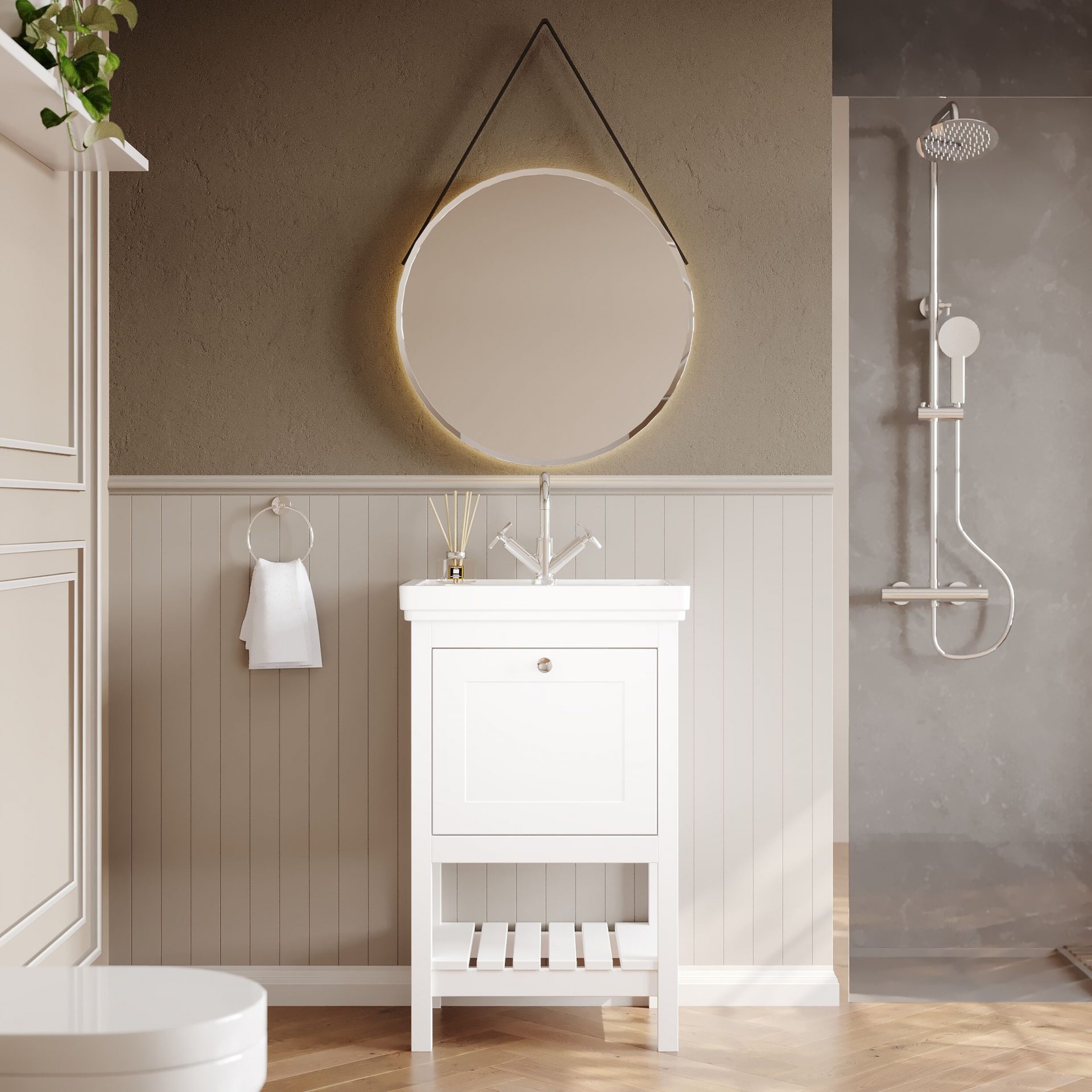Old London Bexley 500mm 1 Drawer Floor Standing Vanity Unit & Basin – Pure White