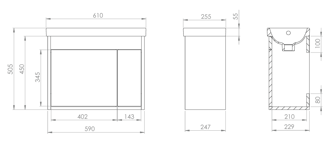 R2 Klein 600mm 2 Door Wall Mounted Vanity Unit & Basin – Gloss White