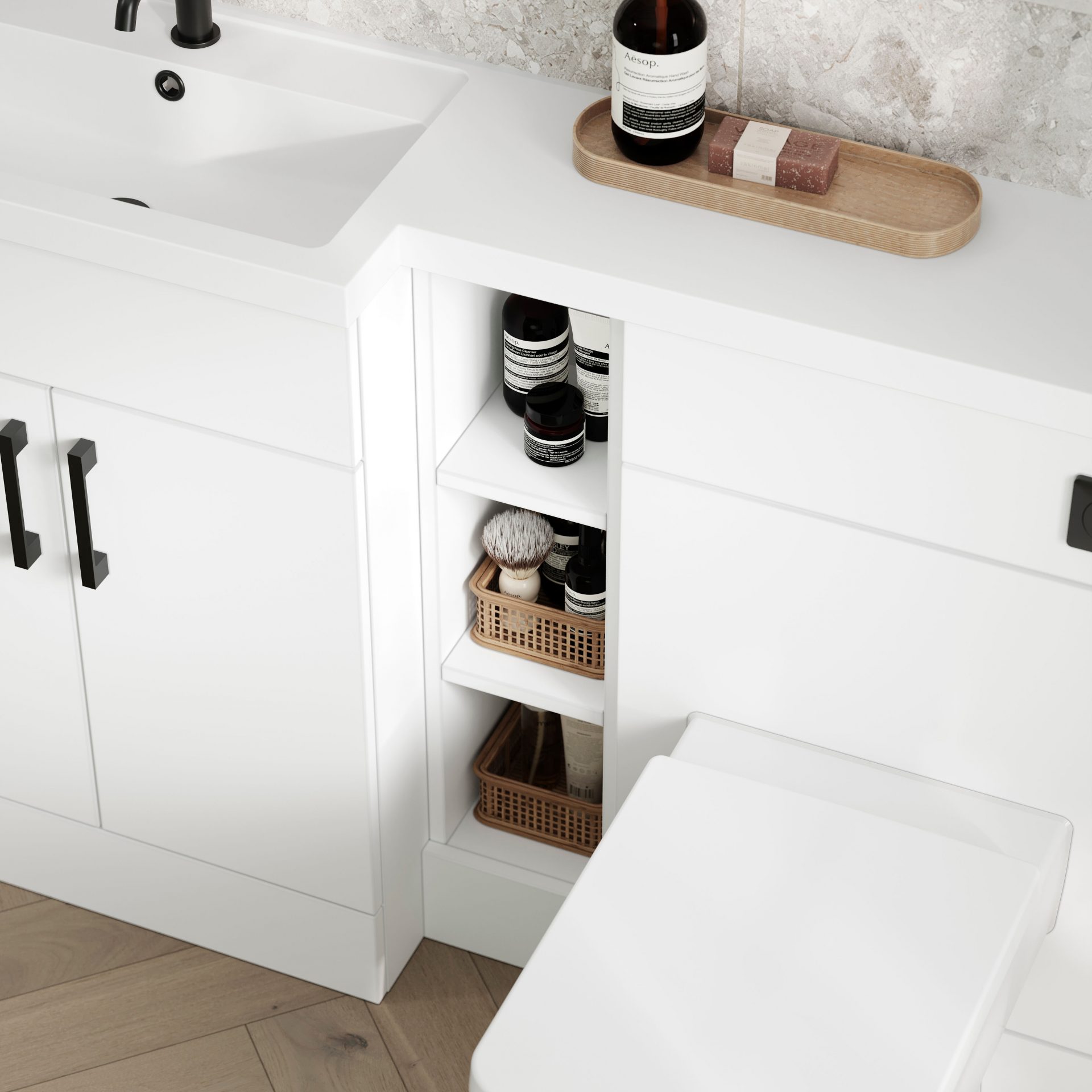 Nuie Lux Krest 200mm Slim Floorstanding Open Shelf Unit – Matt White