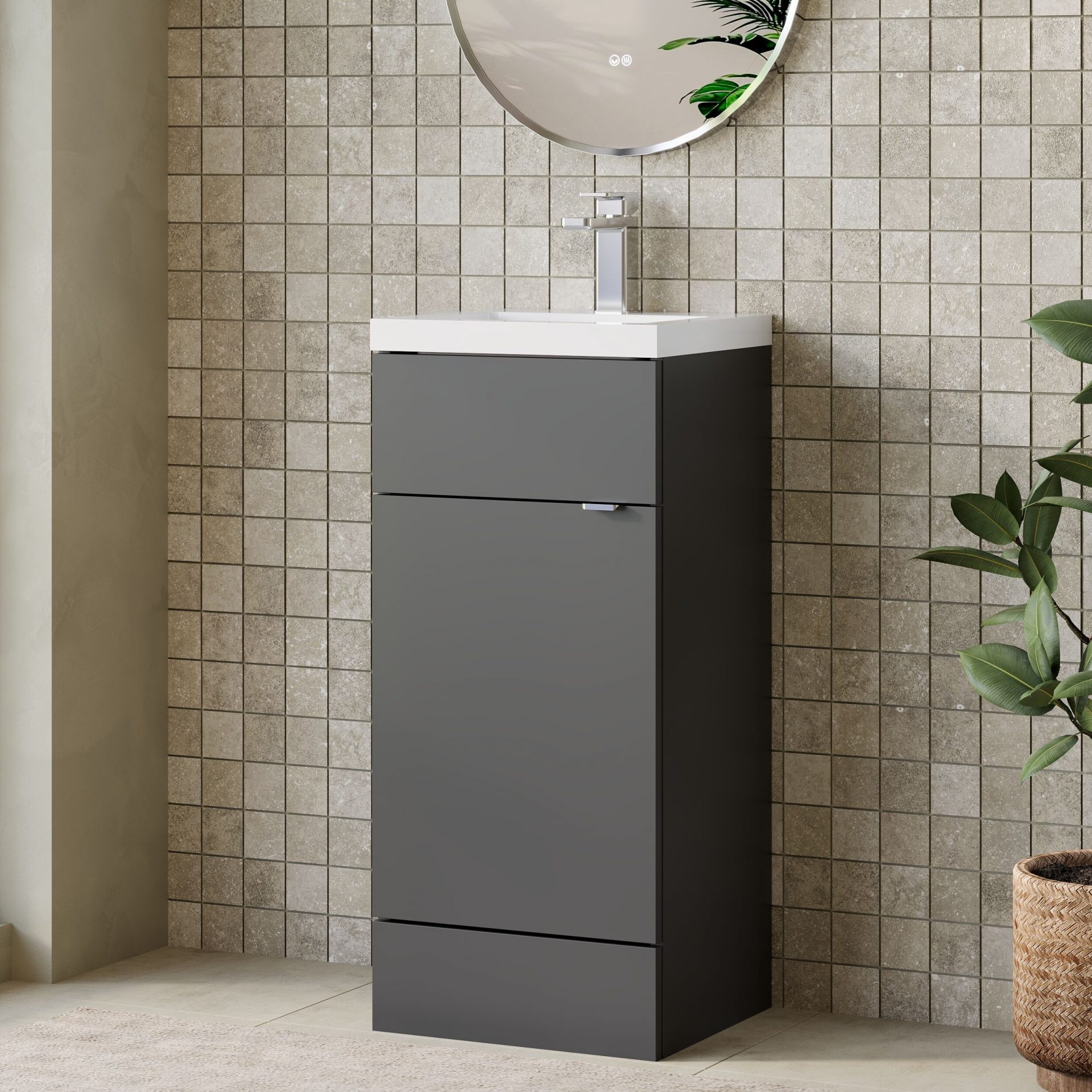 Hudson Reed Fusion Full Depth 400mm 1 Door Floor Standing Vanity Unit – Gloss Grey