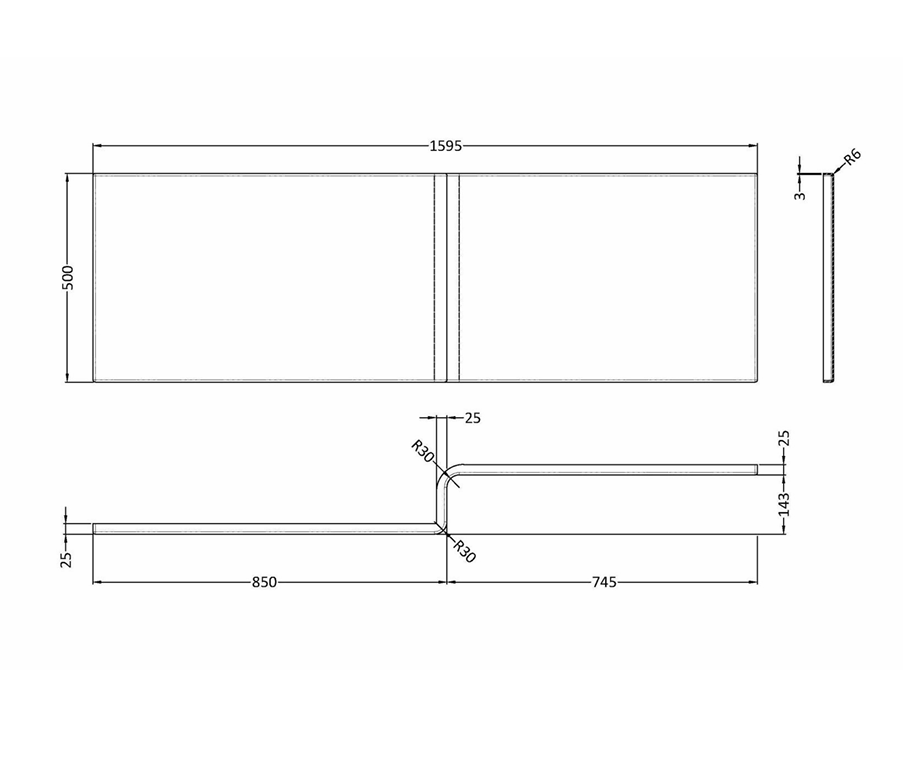 1600mm Left Hand Square Shower Bath Set with Screen, Side Panel And Leg Set