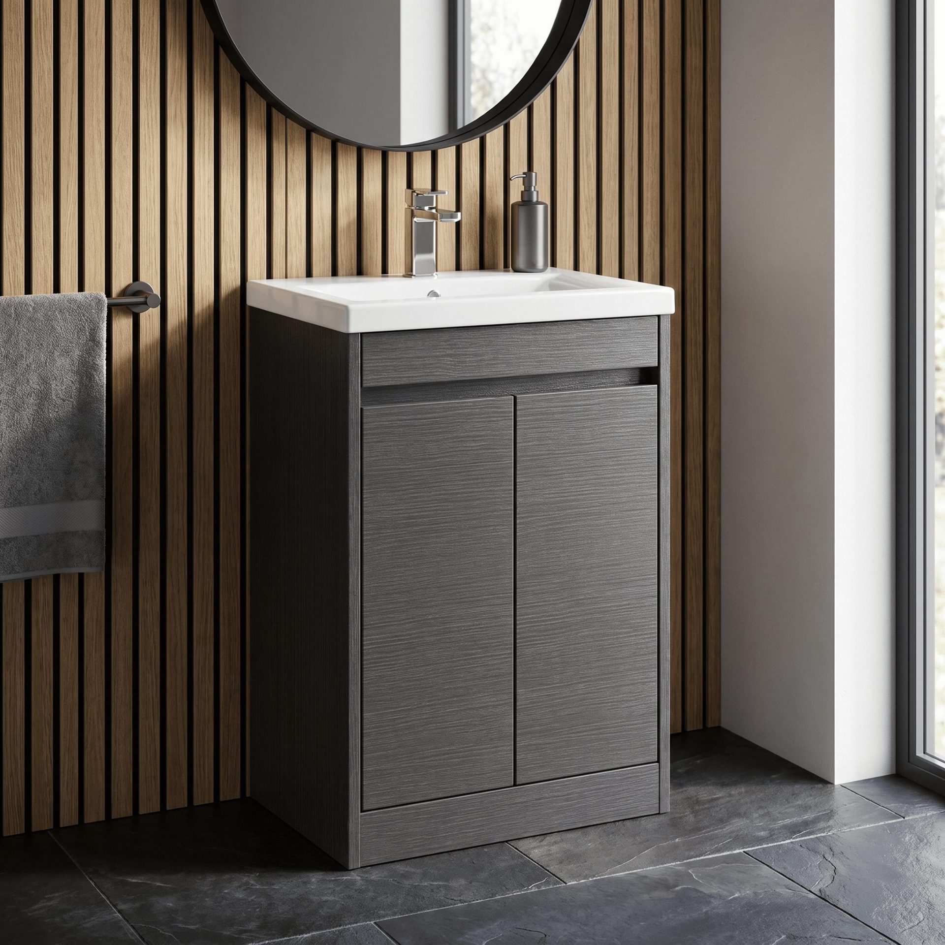 Nuie Havana 500mm 2 Door Floor Standing Unit & Mid-Edge Basin – Graphite Grey