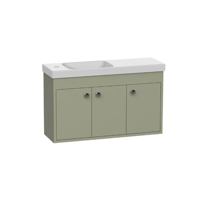 R2 Klein 800mm 3 Door Wall Mounted Vanity Unit & Basin – Matt Aloe Green