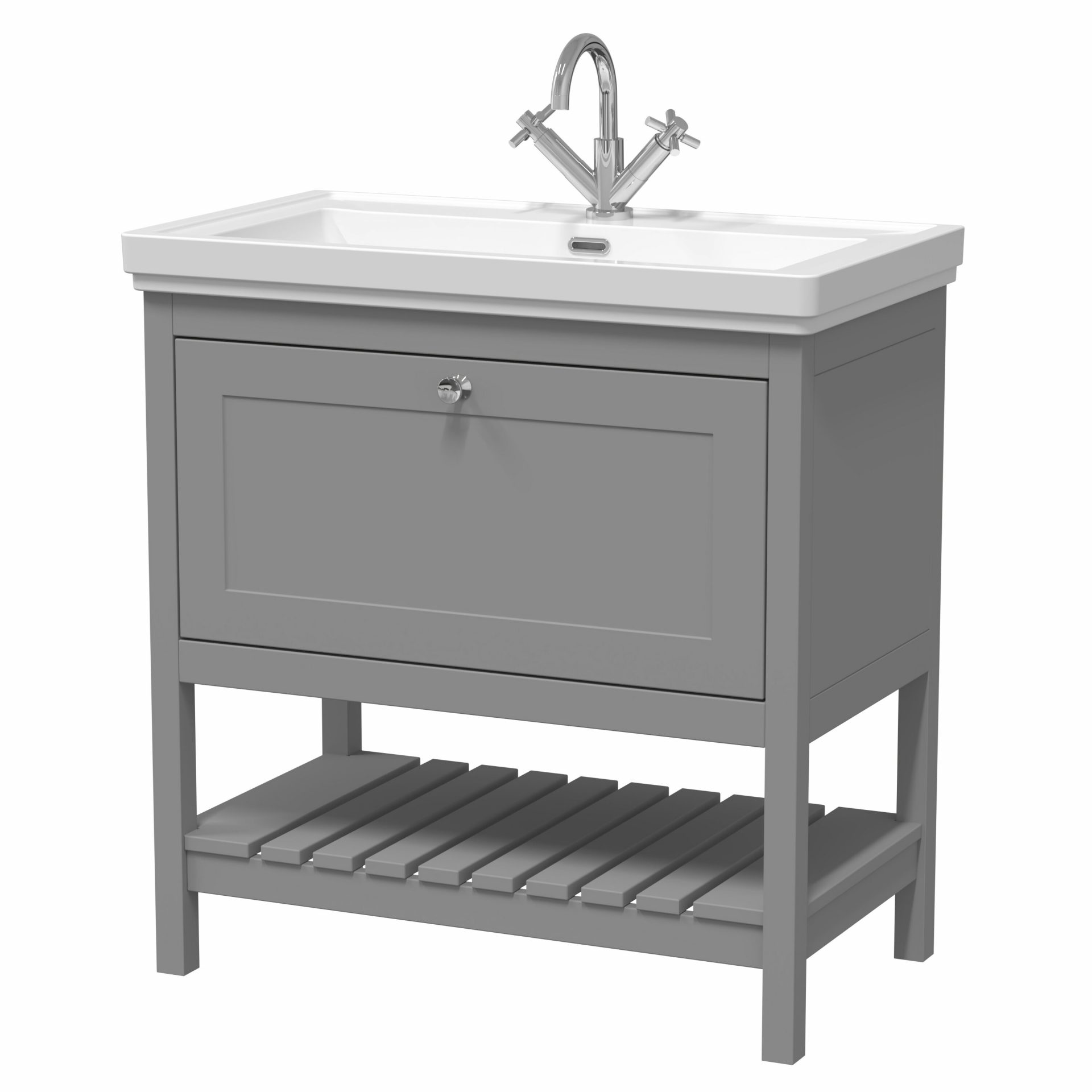 Old London Bexley 800mm 1 Drawer Floor Standing Vanity Unit & Basin – Cool Grey