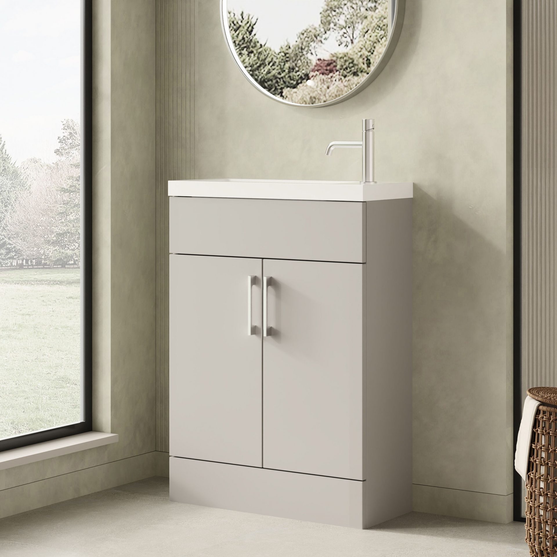 Nuie Lux Krest 600mm 2 Door Slim Floorstanding Unit – Pebble Grey