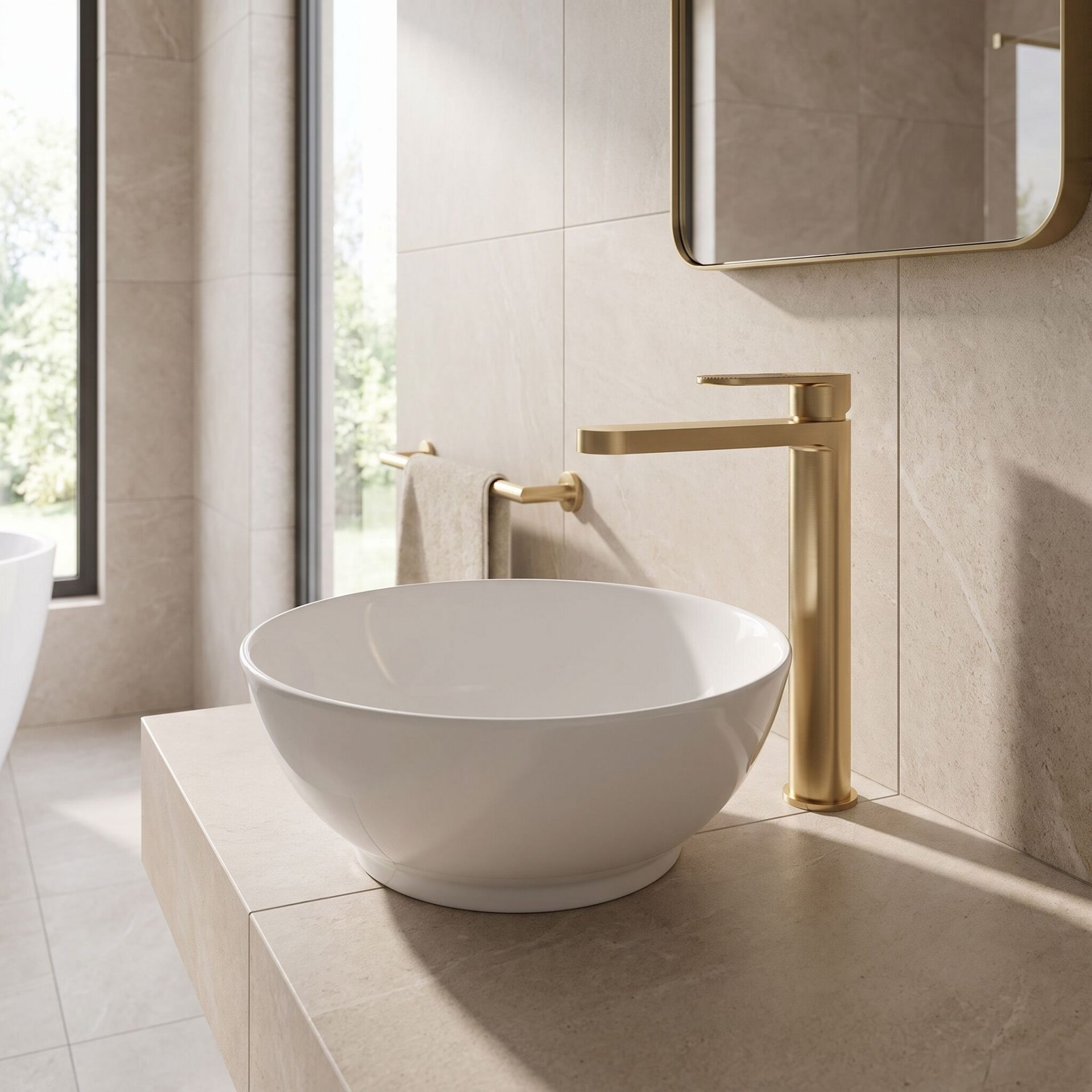 Nuie Cyprus Fluted Tall Mono Basin Mixer – Brushed Brass