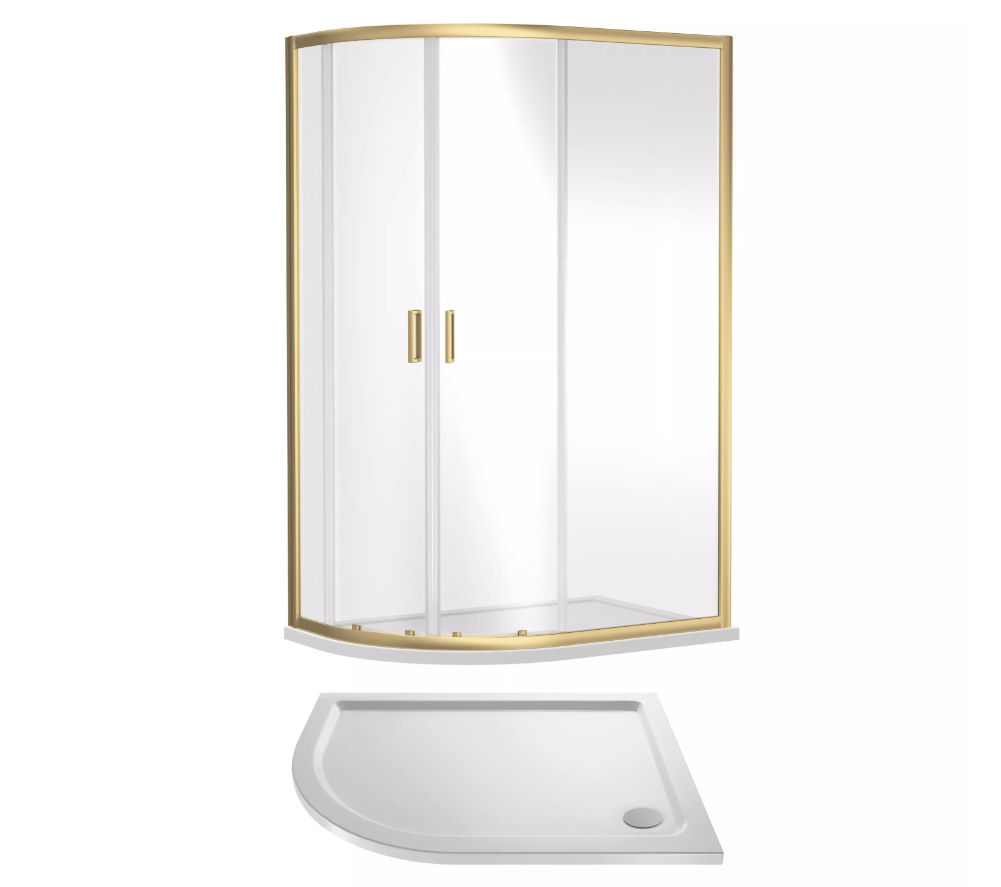 1200 x 800mm Brushed Brass Left Hand Offset Quadrant Shower Enclosure With White Tray and Waste