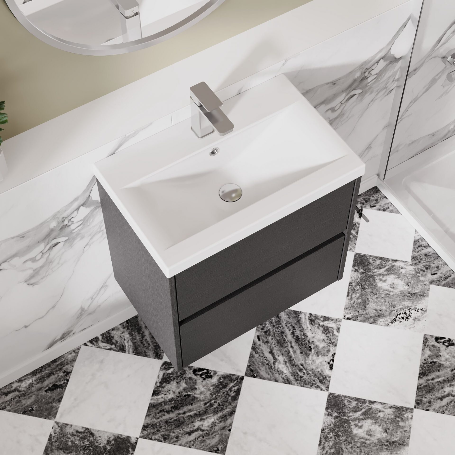 Nuie Havana 600mm 2 Drawer Wall Hung Unit & Mid Edge Basin – Graphite Grey