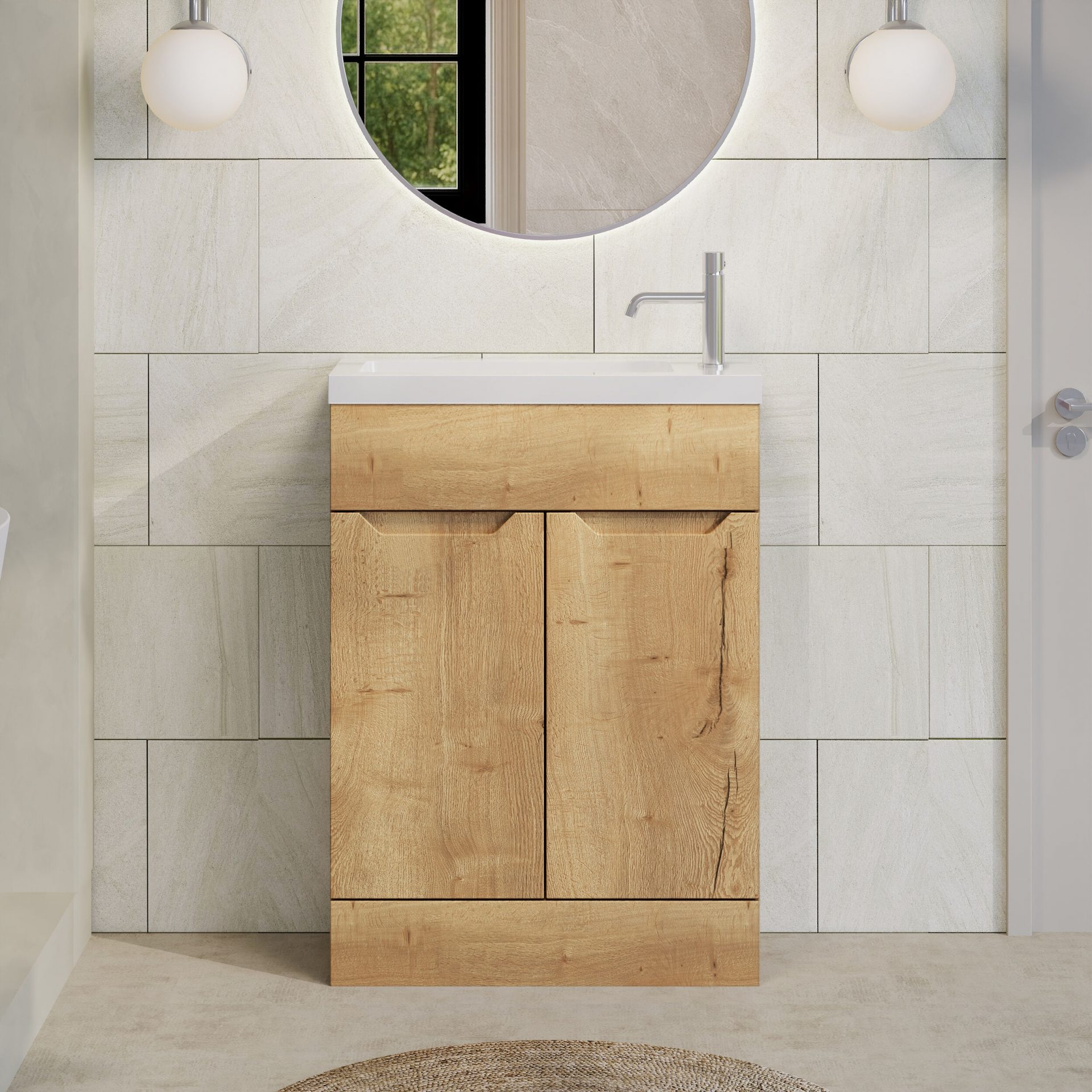 Nuie Lux Loave 600mm 2 Door Slim Floorstanding Unit – Autumn Oak