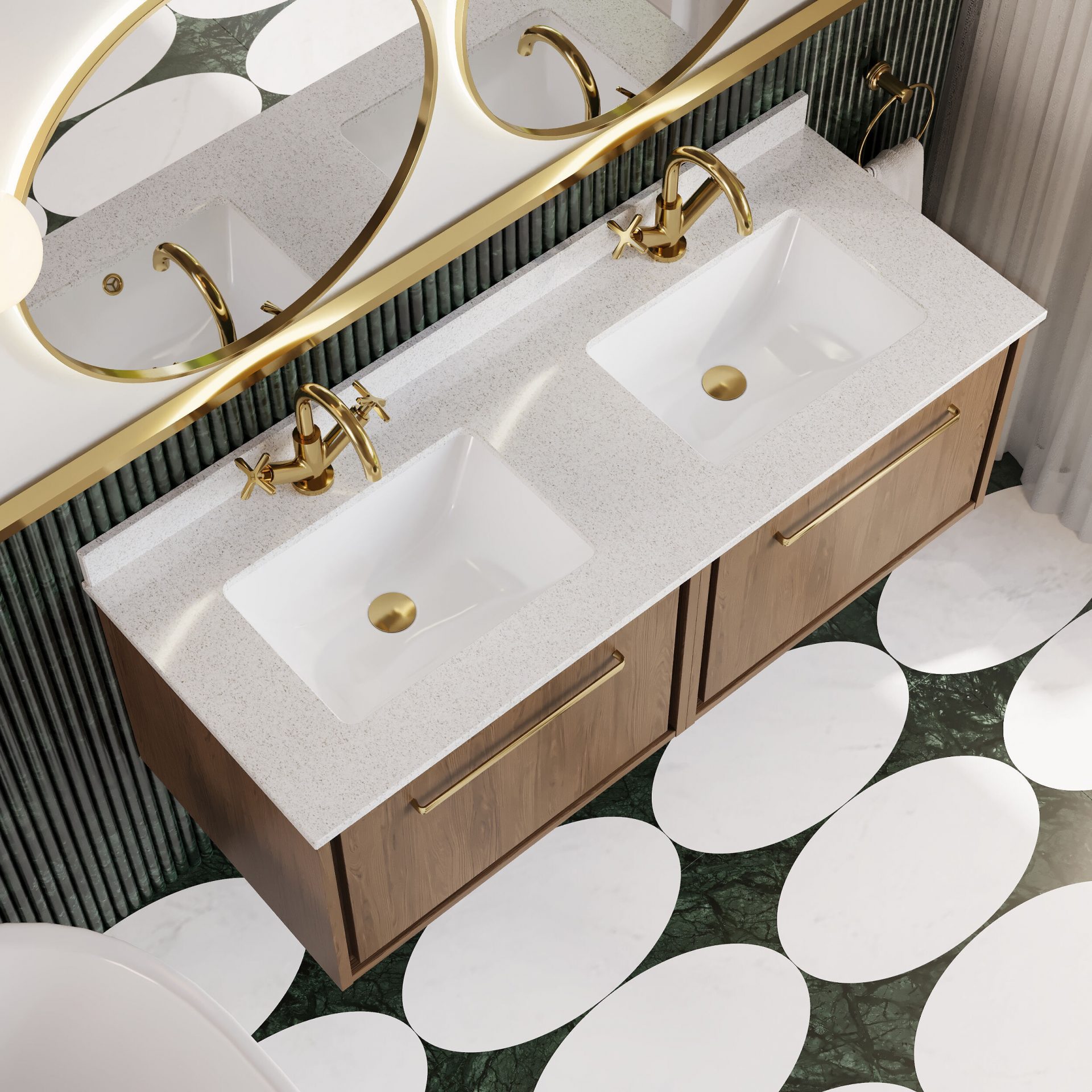 Hudson Reed Lille 1200mm 2 Drawer Wall Hung Vanity Unit & Double Basin – Antique Oak