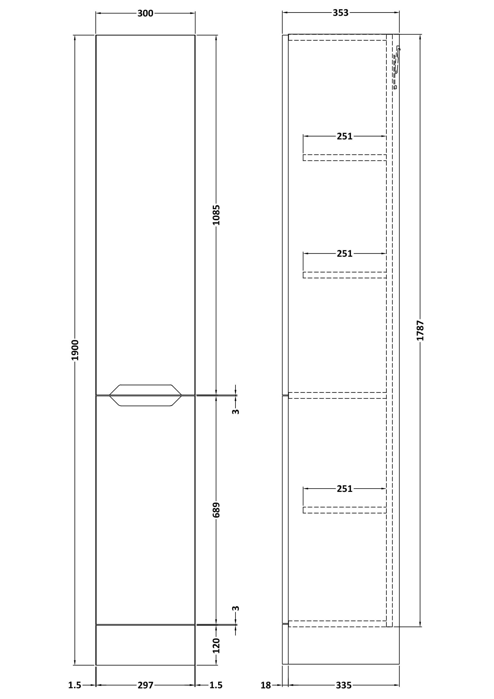 Nuie Lux Loave 300mm 2 Door Standard Floorstanding Cabinet – Matt White