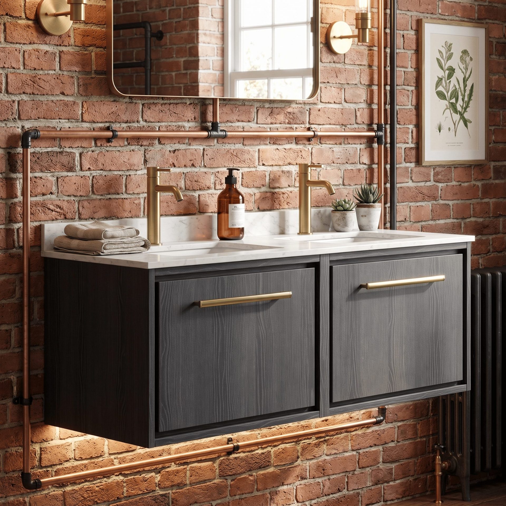 Hudson Reed Lille 1200mm 2 Drawer Wall Hung Vanity Unit & Double Basin – Graphite Grey