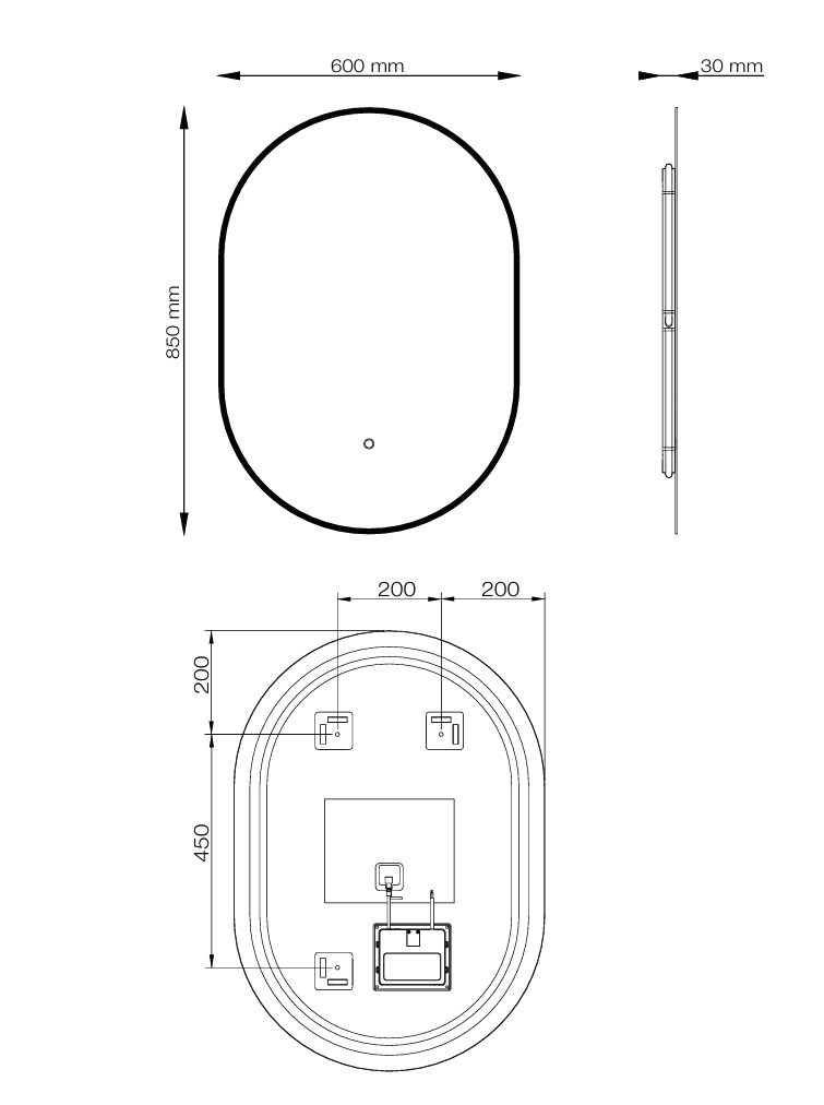 Tissino Terzo Backlit LED Mirror Capsule 600x850mm – Matt Black