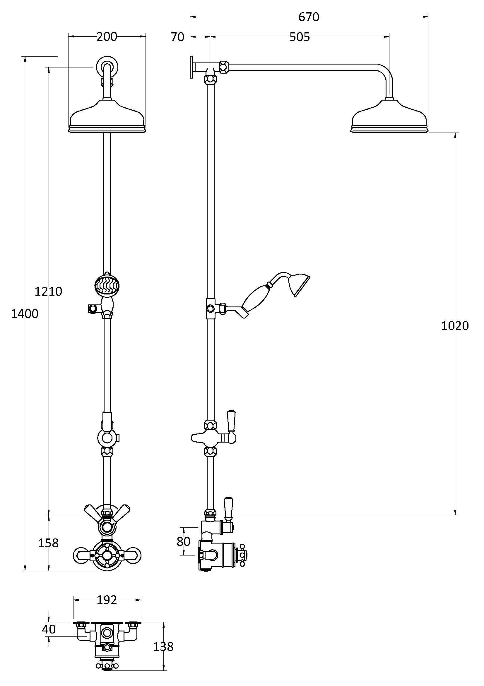 Old London Traditional Shower Kit With Head and Handset – Brushed Pewter