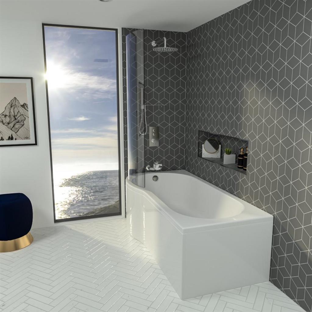 Eastbrook Beaufort 4mm Shannon P-Shape Shower Bath 1500x850mm