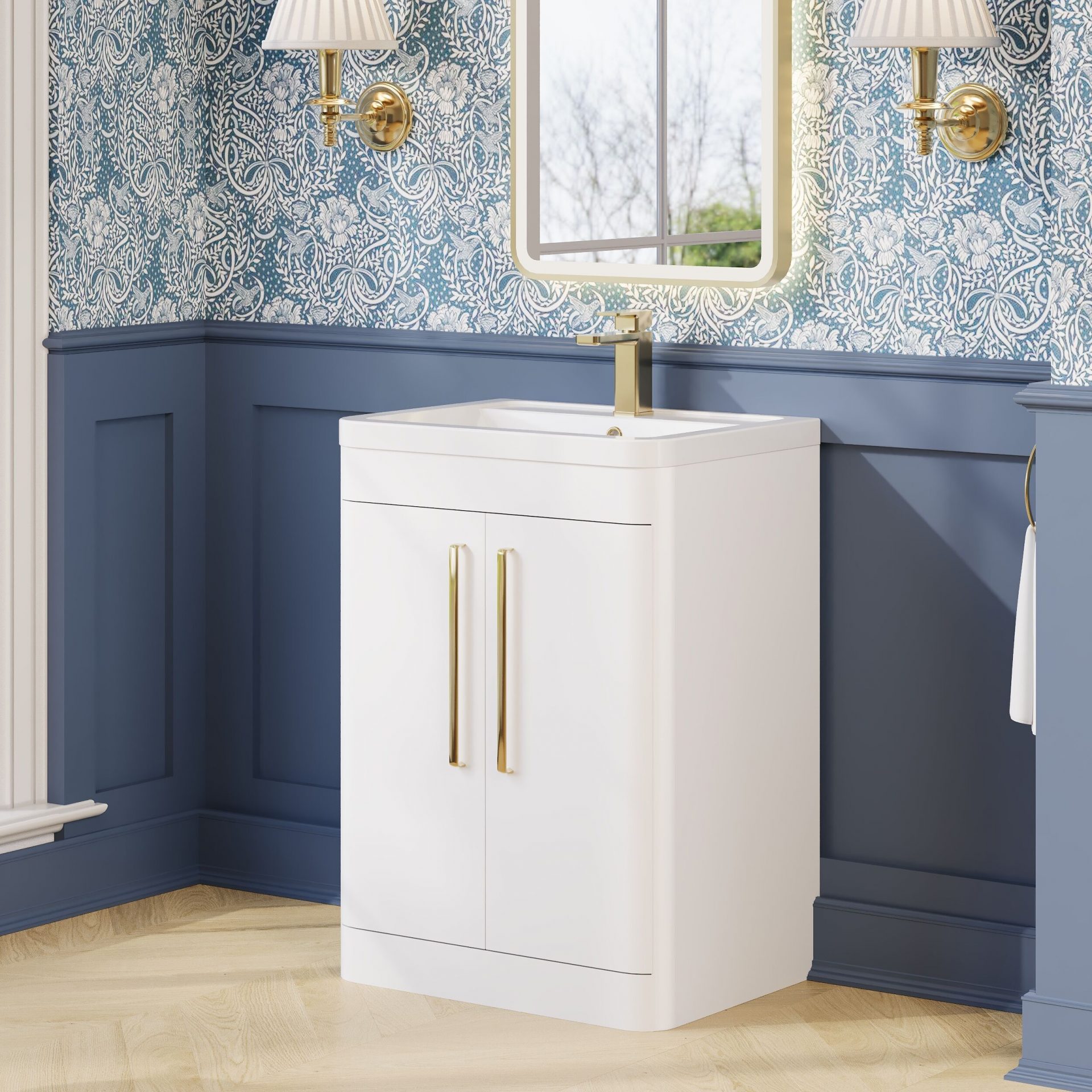 Nuie Parade 600mm 2 Door Floorstanding Vanity Unit & Ceramic Basin – Gloss White