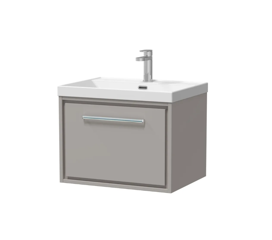 Hudson Reed Lille 600mm 1 Drawer Wall Hung Vanity Unit & Optional Basin – Pebble Grey