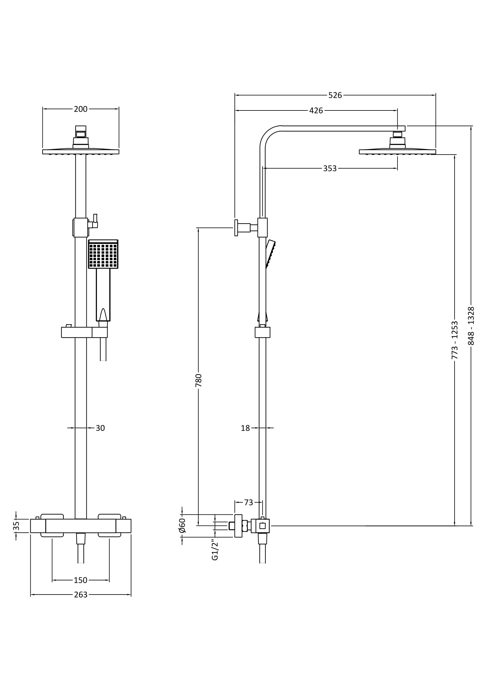 Nuie Lux Square Thermostatic Bar Valve & Kit – Matt Black