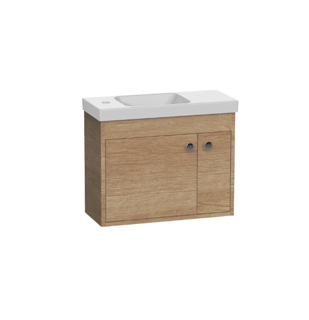 R2 Klein 600mm 2 Door Wall Mounted Vanity Unit & Basin – Swiss Oak
