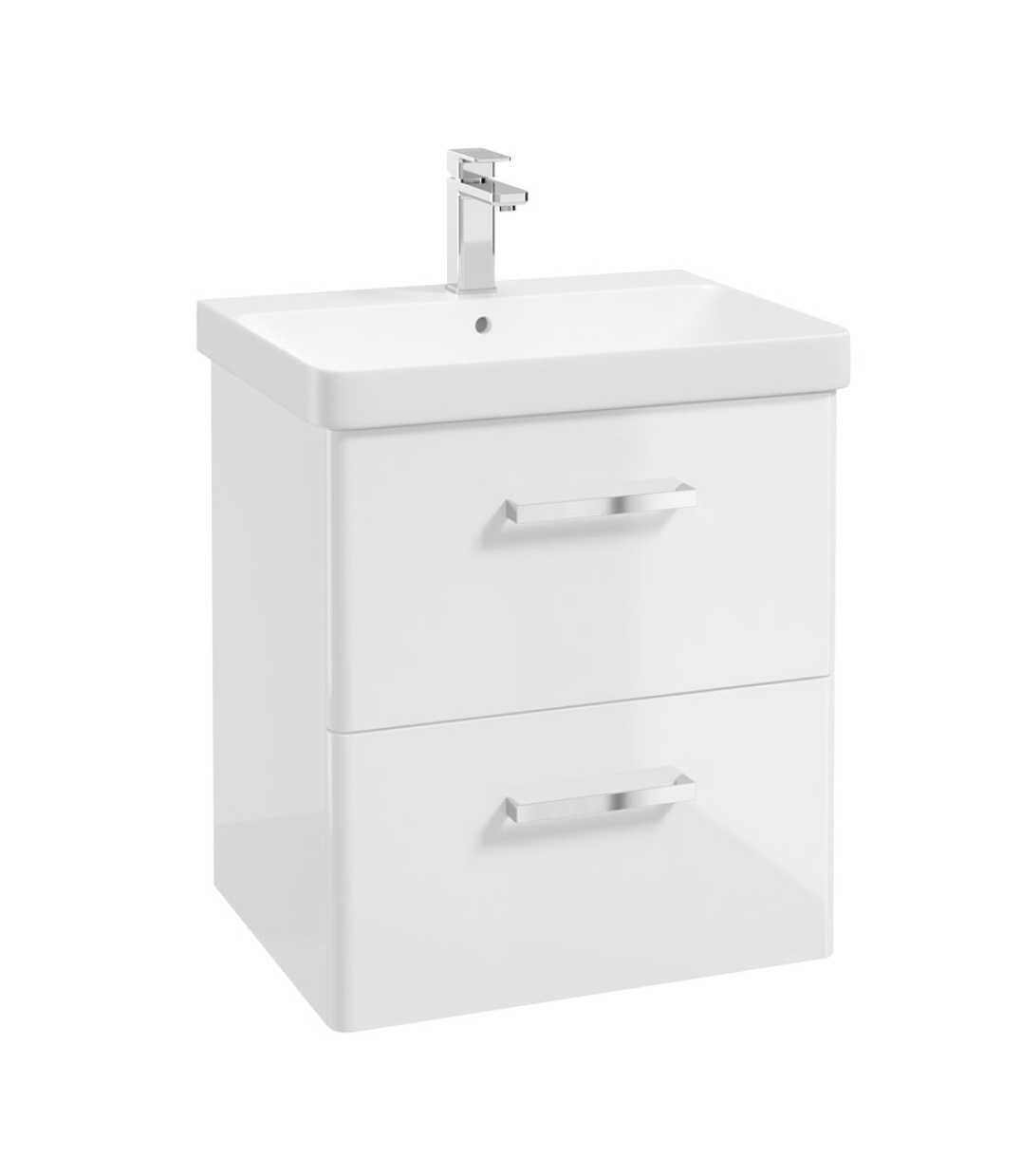 Sonas Kora 600mm 2 Drawer Wall Hung Vanity Unit & Ceramic Basin – Gloss White