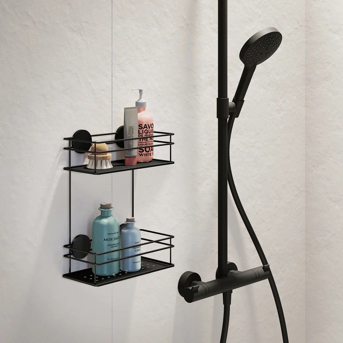 Smedbo Beslagsboden Double Shower Basket, Self-adhesive – Black
