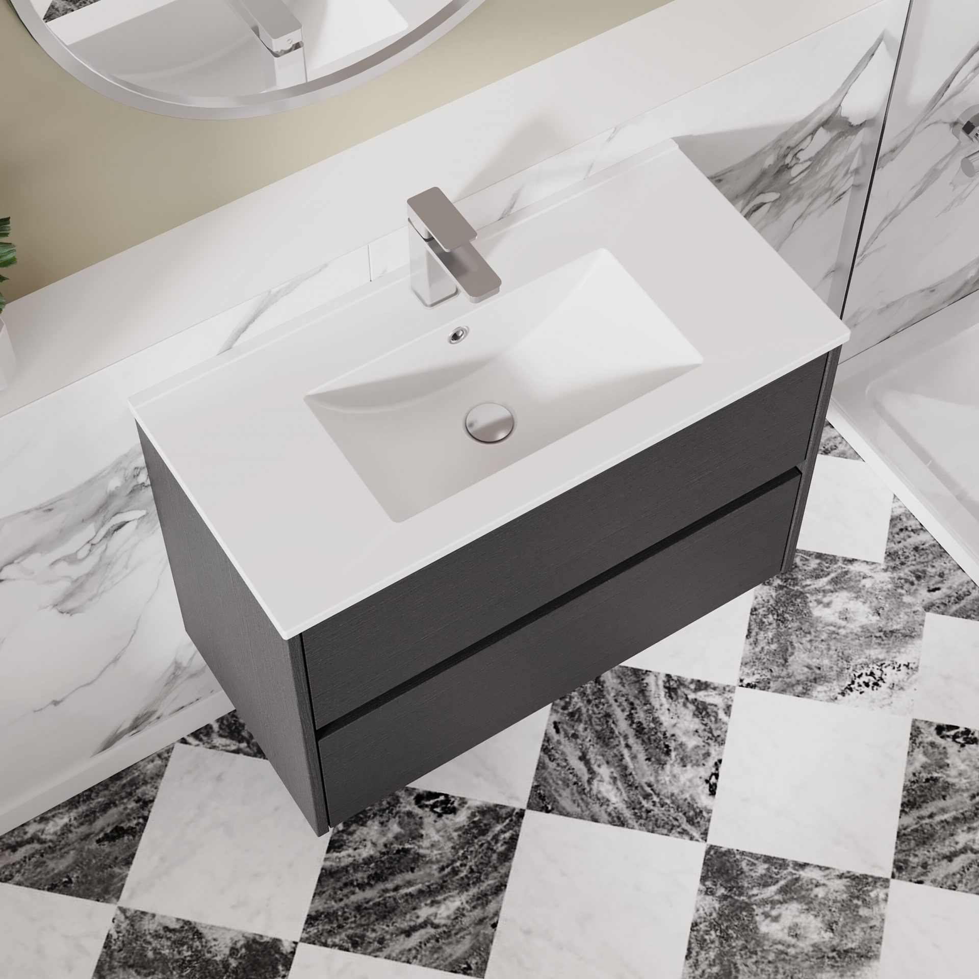 Nuie Havana 800mm 2 Drawer Wall Hung Unit & Minimalist Basin – Graphite Grey