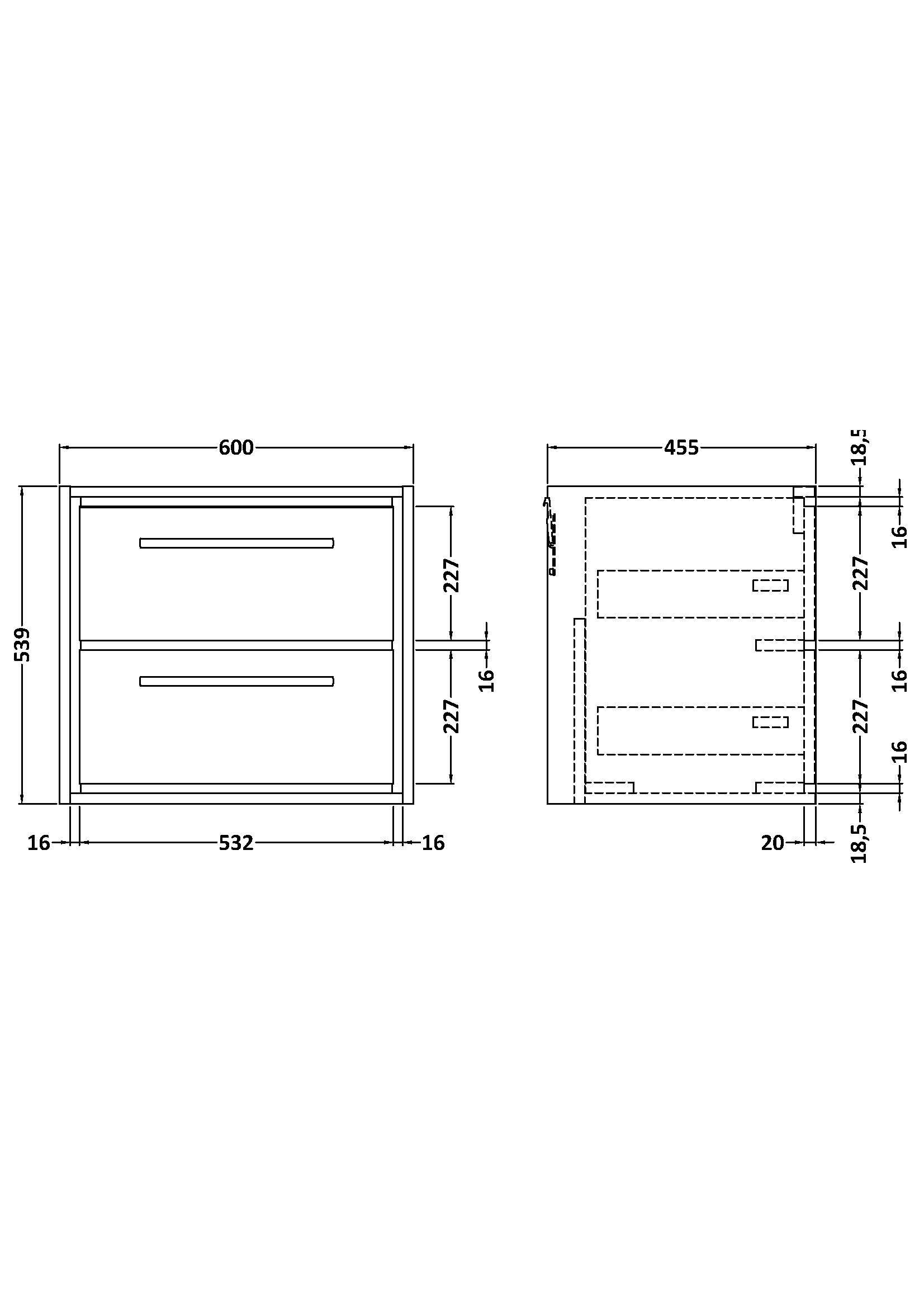 Hudson Reed Lille 600mm 2 Drawer Wall Hung Vanity Unit & Optional Basin – Graphite Grey