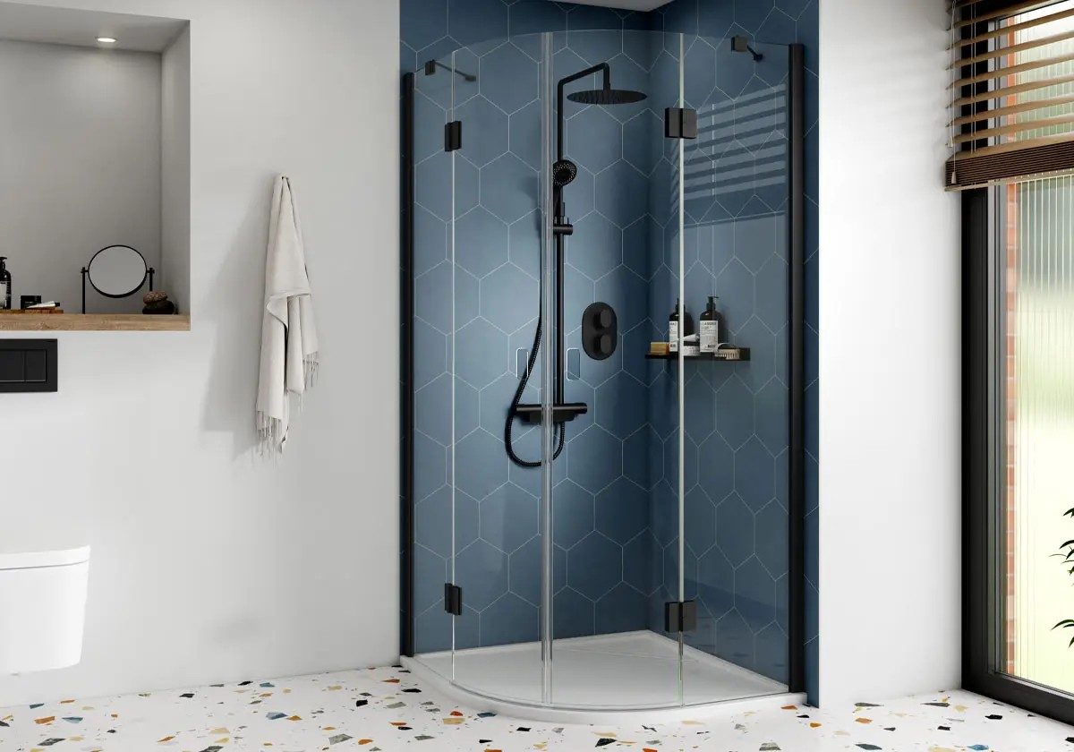 Kudos Pinnacle8 Level Access Hinged Quadrant Door Shower Enclosure – Matt Black