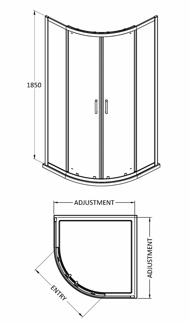 900mm Matt Black Quadrant Shower Enclosure With White Tray, Waste and Round Thermostatic Shower Kit