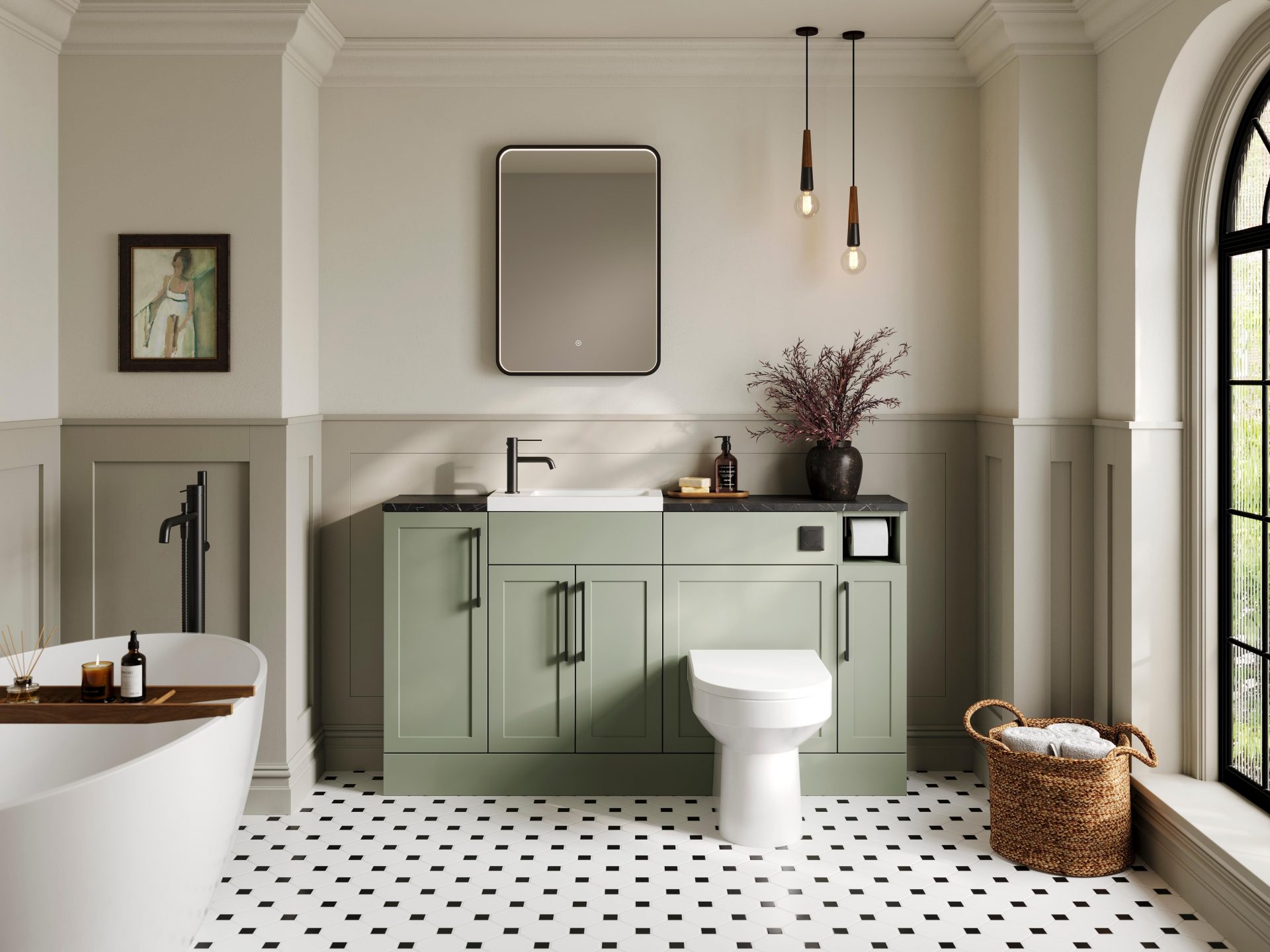 Nuie Lux Fable 600mm 2 Door Slim Floorstanding Unit – Fern Green