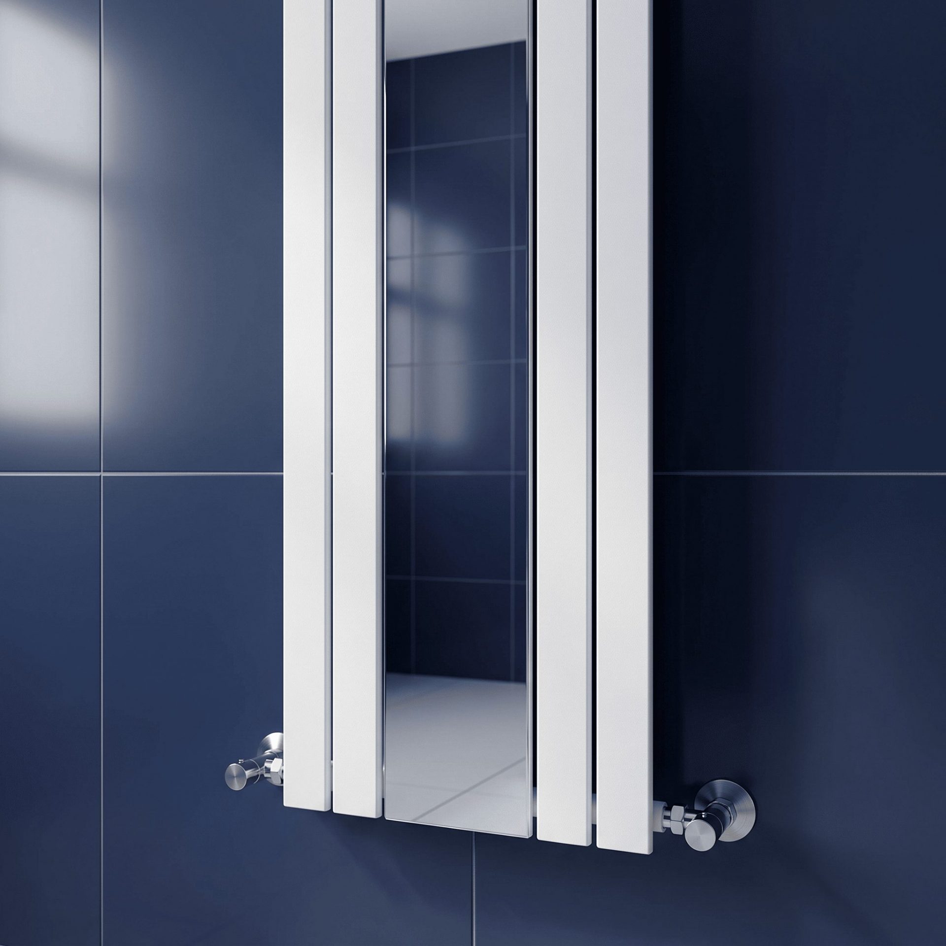 Nuie Sloane Double Panel Vertical Designer Radiator with Mirror – Satin White