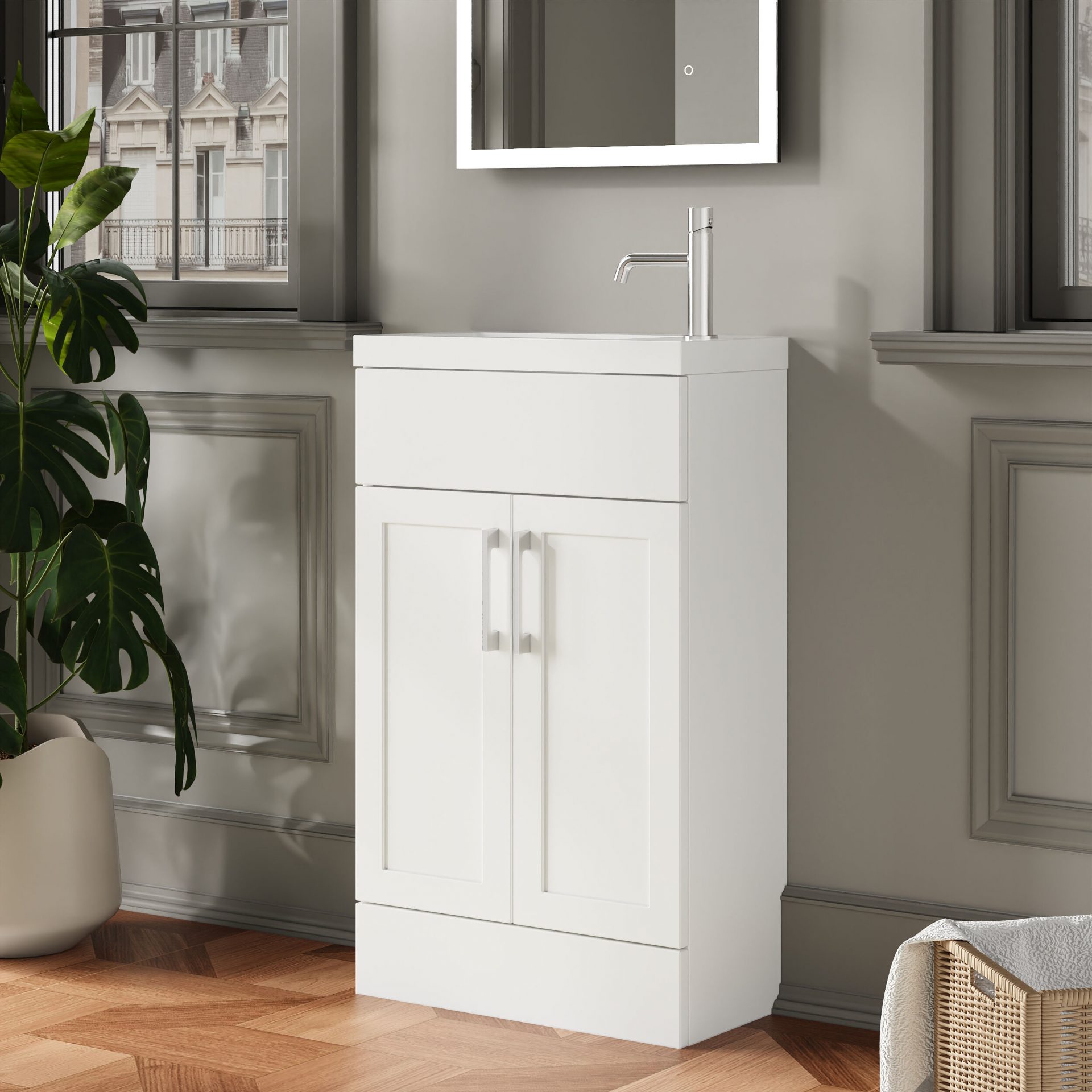 Nuie Lux Fable 500mm 2 Door Slim Floorstanding Unit – Matt White