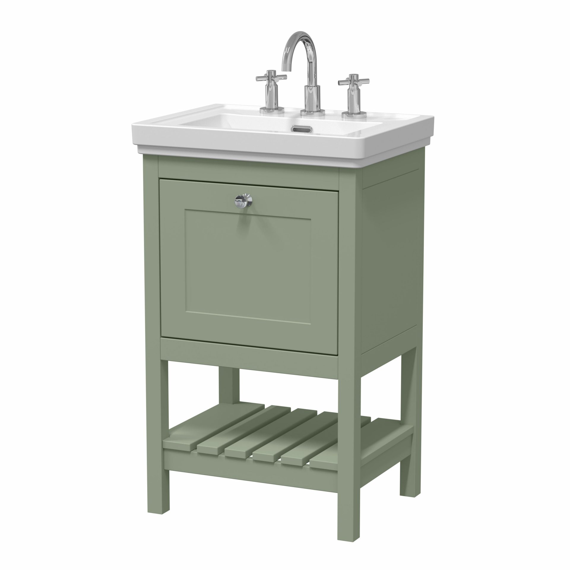 Old London Bexley 500mm 1 Drawer Floor Standing Vanity Unit & Basin – Fern Green