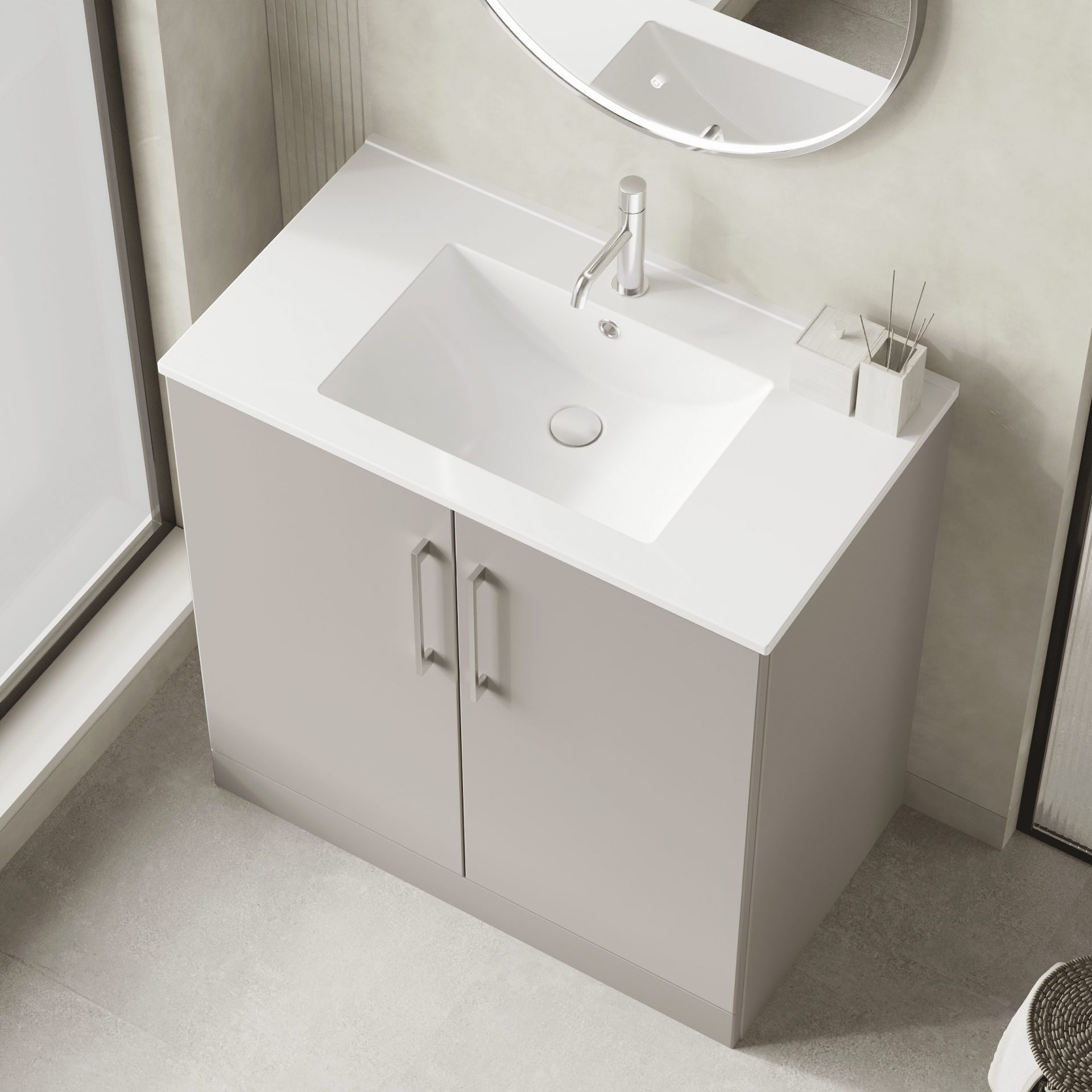 Nuie Lux Kivo 800mm 2 Door Floorstanding Vanity Unit – Pebble Grey