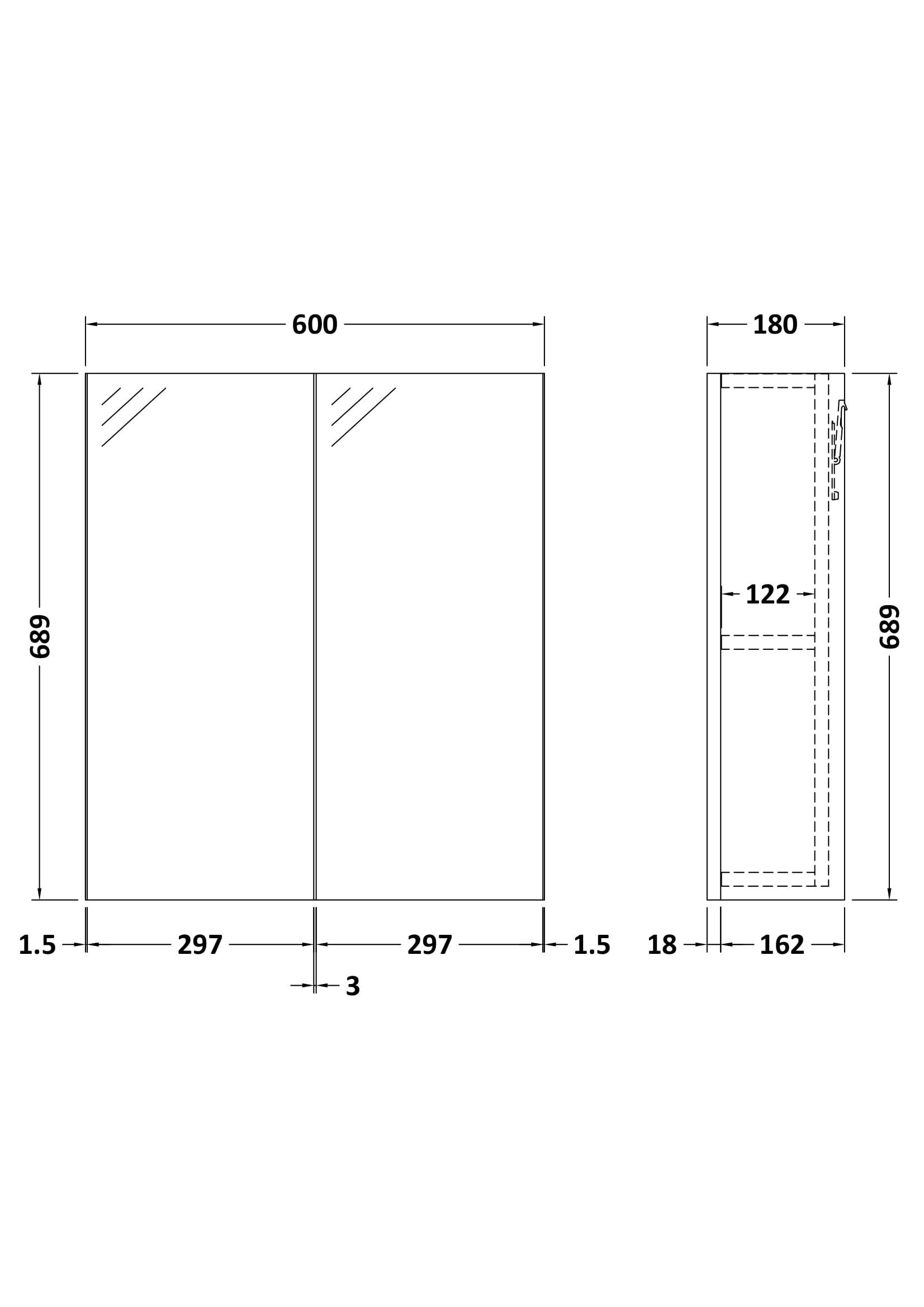 Nuie Lux Krest 600mm 2 Door Wall Mirror Cabinet – Matt White